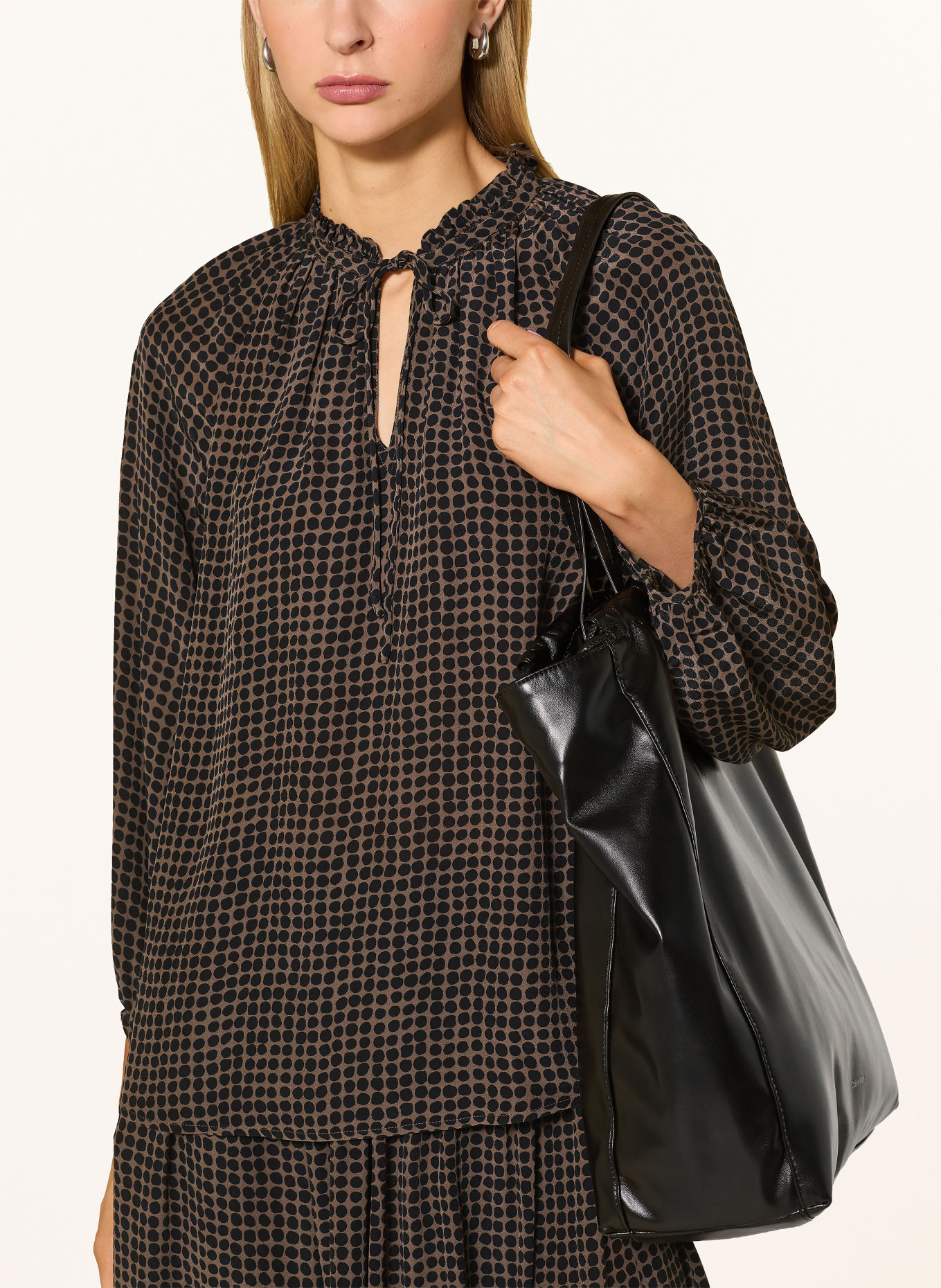 Marc O'Polo Blusenshirt mit Rüschen: SCHWARZ / TAUPE