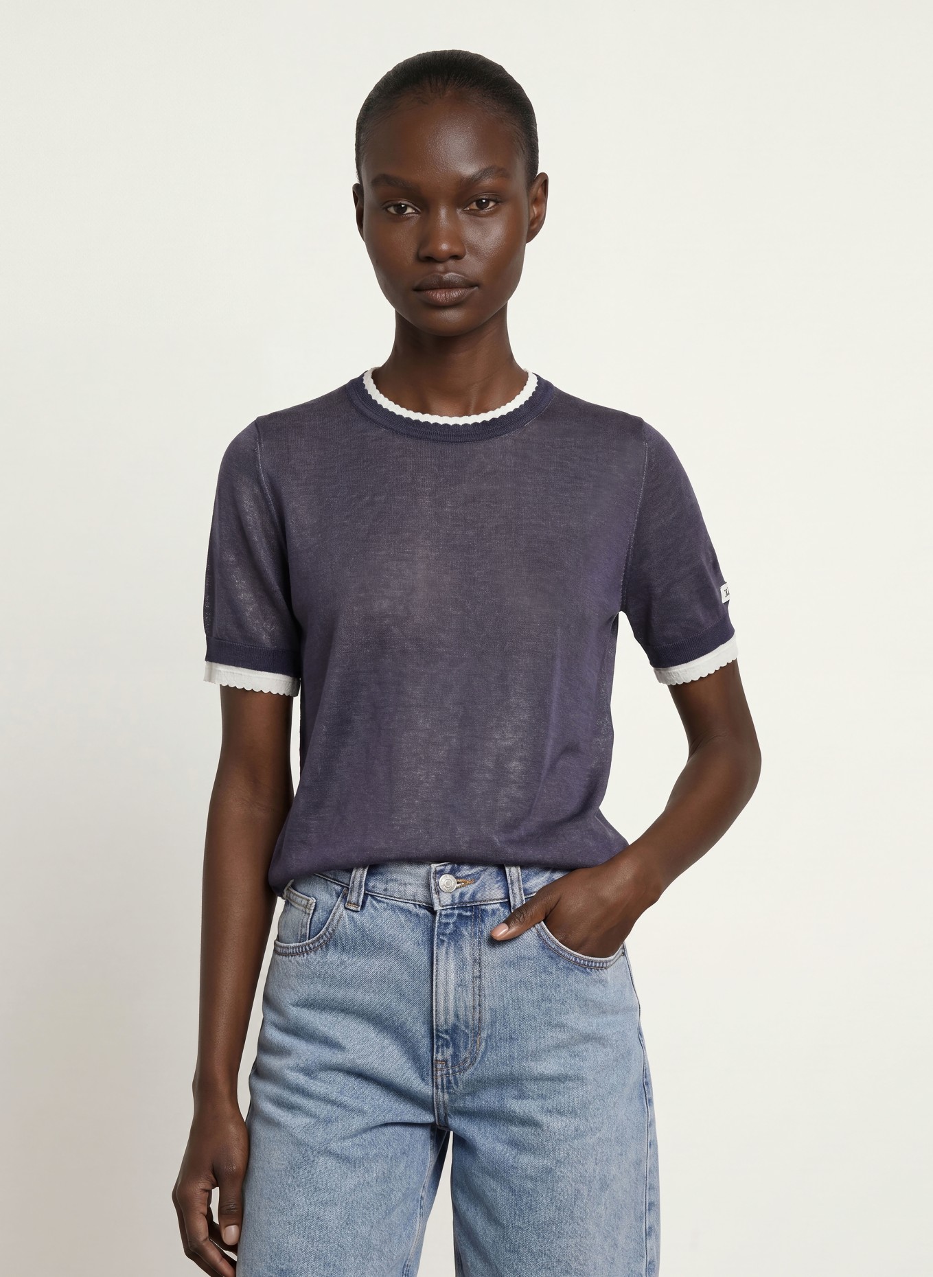 CLAUDIE PIERLOT Strickshirt: BLAU / WEISS