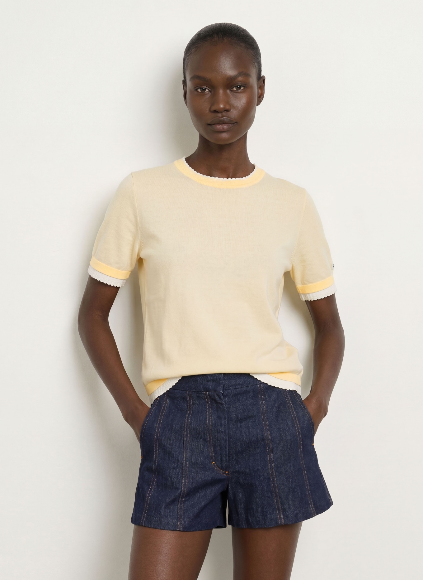 CLAUDIE PIERLOT Strickshirt: HELLGELB / WEISS