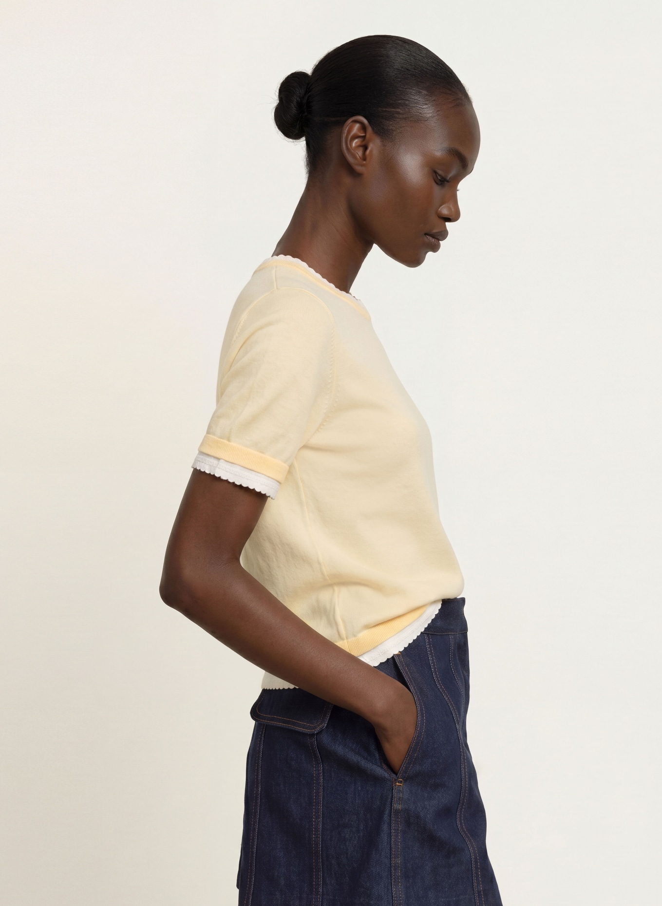 CLAUDIE PIERLOT Strickshirt: HELLGELB / WEISS