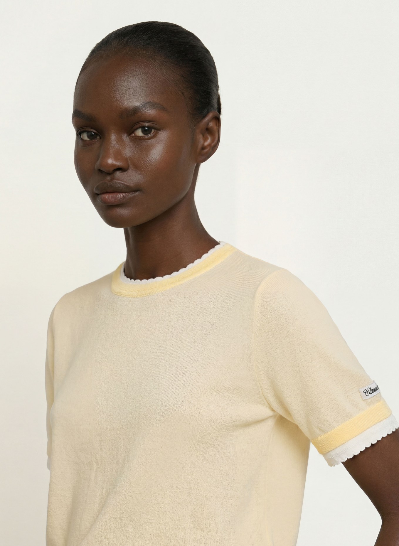 CLAUDIE PIERLOT Strickshirt: HELLGELB / WEISS