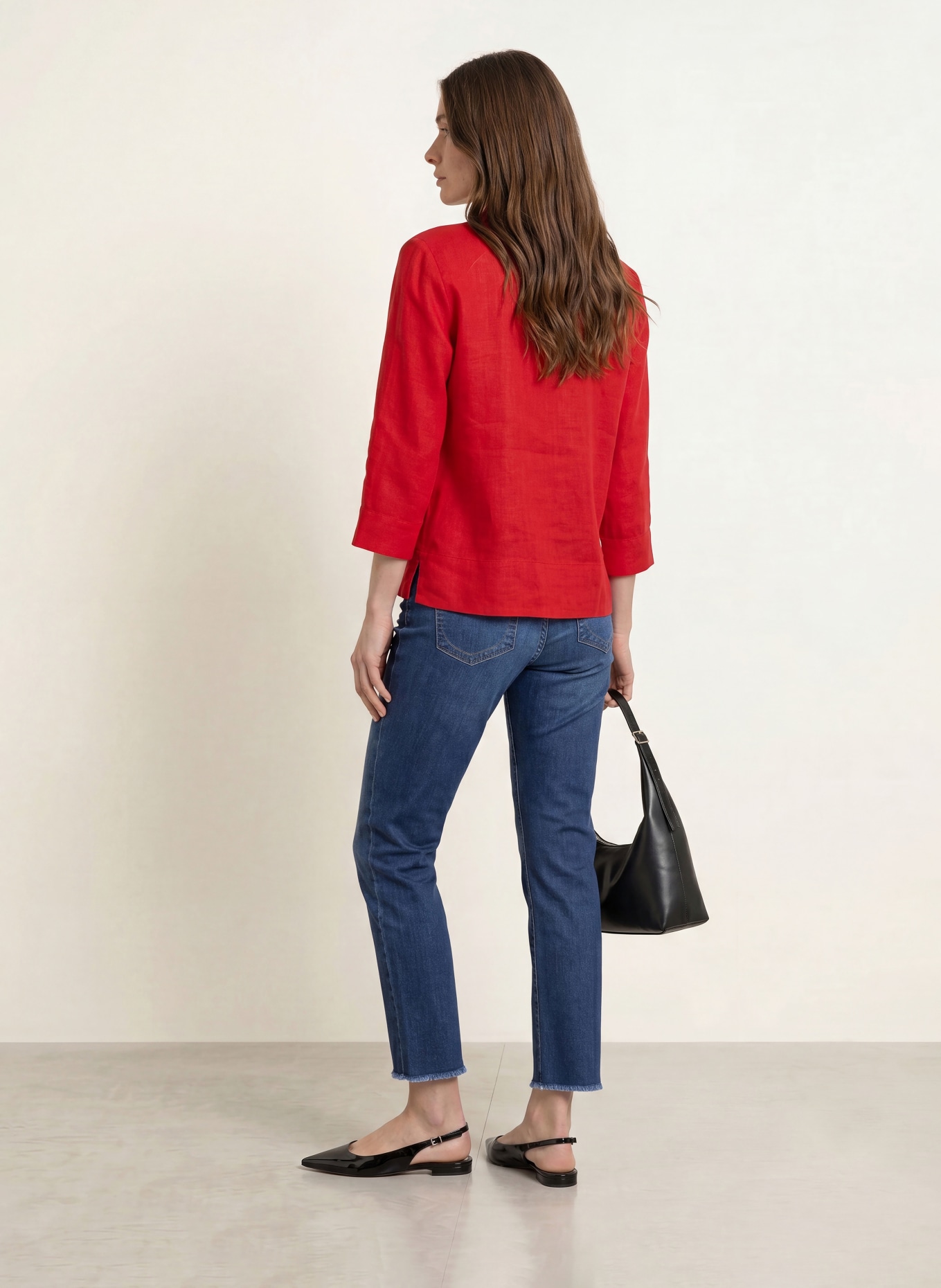 HOBBS NITA linen shirt blouse with 3/4 sleeves: RED