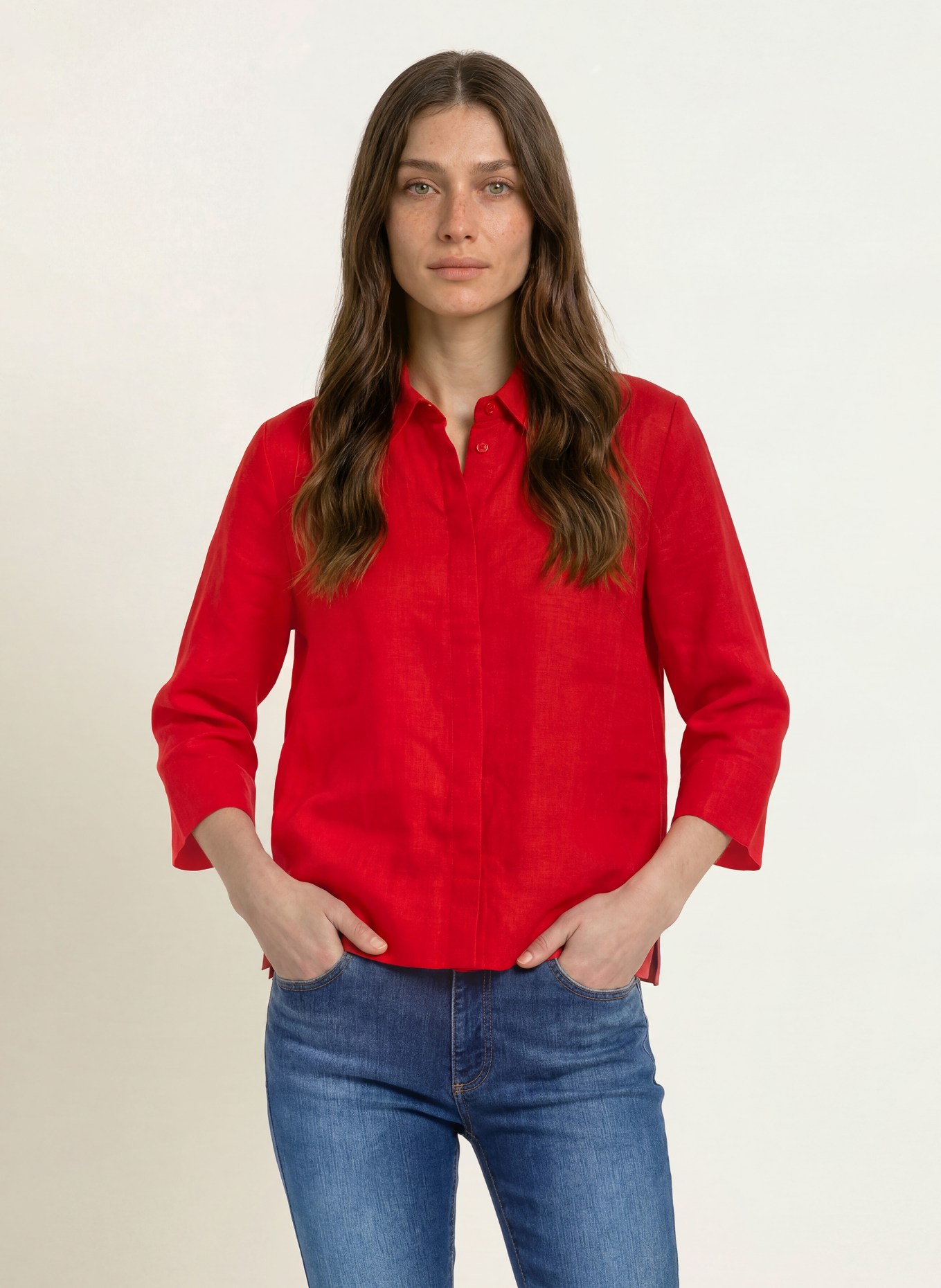 HOBBS NITA linen shirt blouse with 3/4 sleeves: RED
