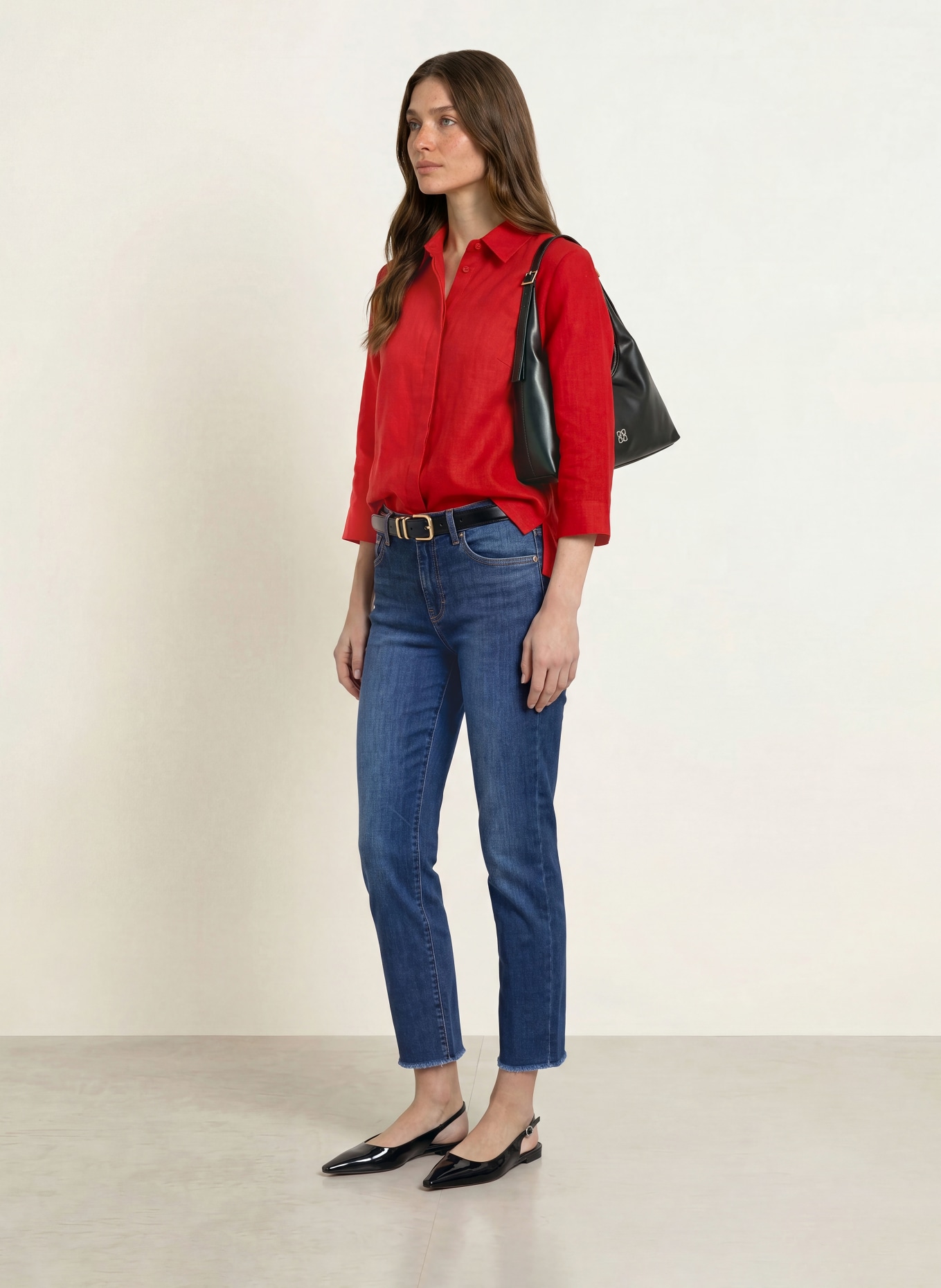 HOBBS NITA linen shirt blouse with 3/4 sleeves: RED