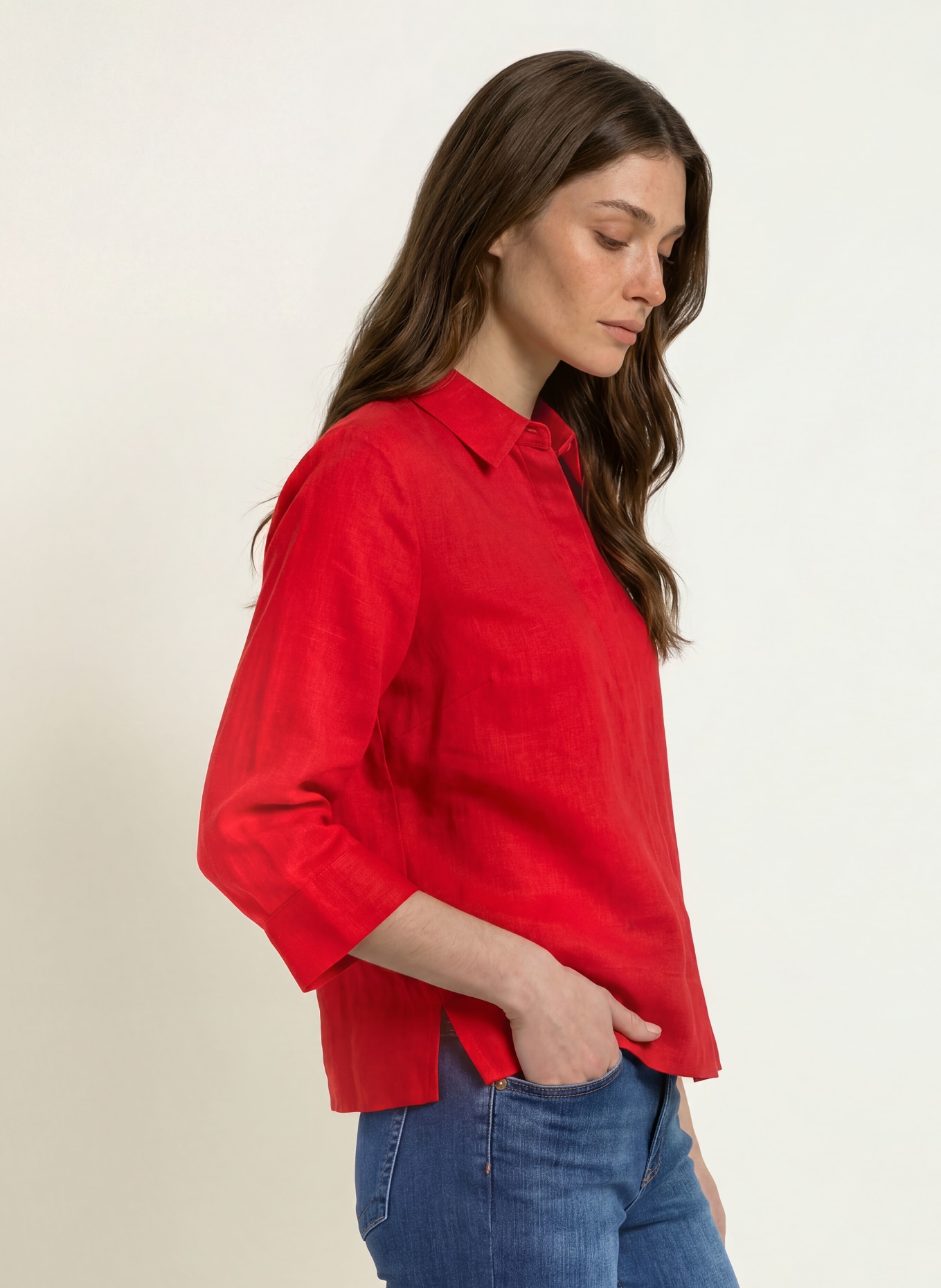 HOBBS NITA linen shirt blouse with 3/4 sleeves: RED