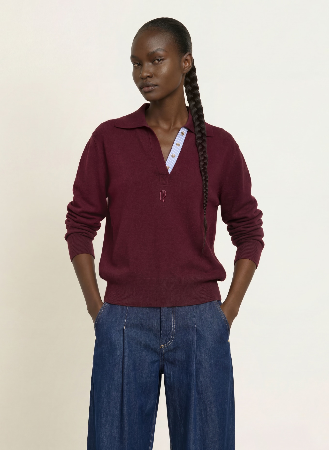 CLAUDIE PIERLOT Sweter: CIEMNOCZERWONY / JASNONIEBIESKI