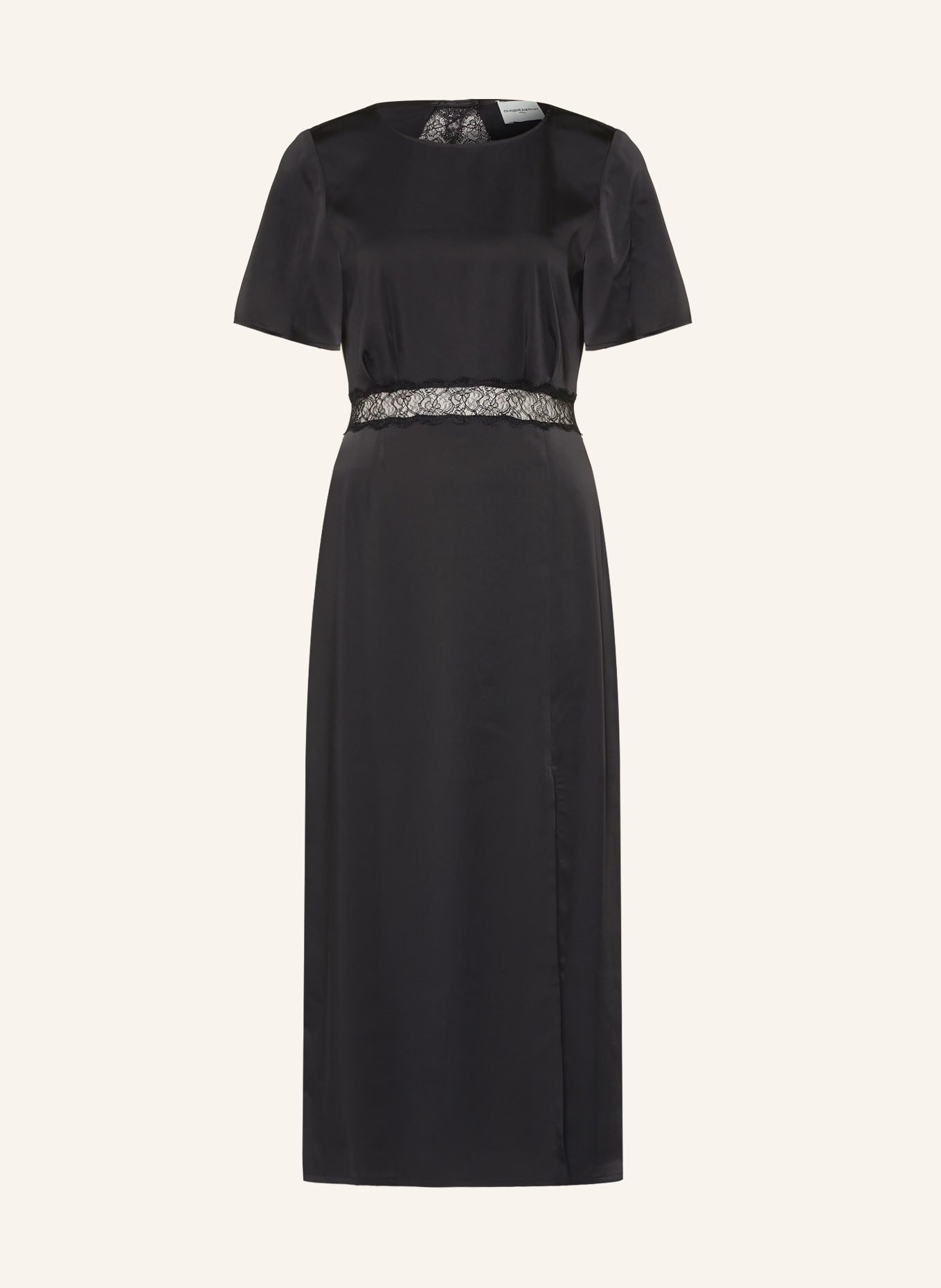 CLAUDIE PIERLOT Satinkleid mit Spitze und Cut-outs: SCHWARZ