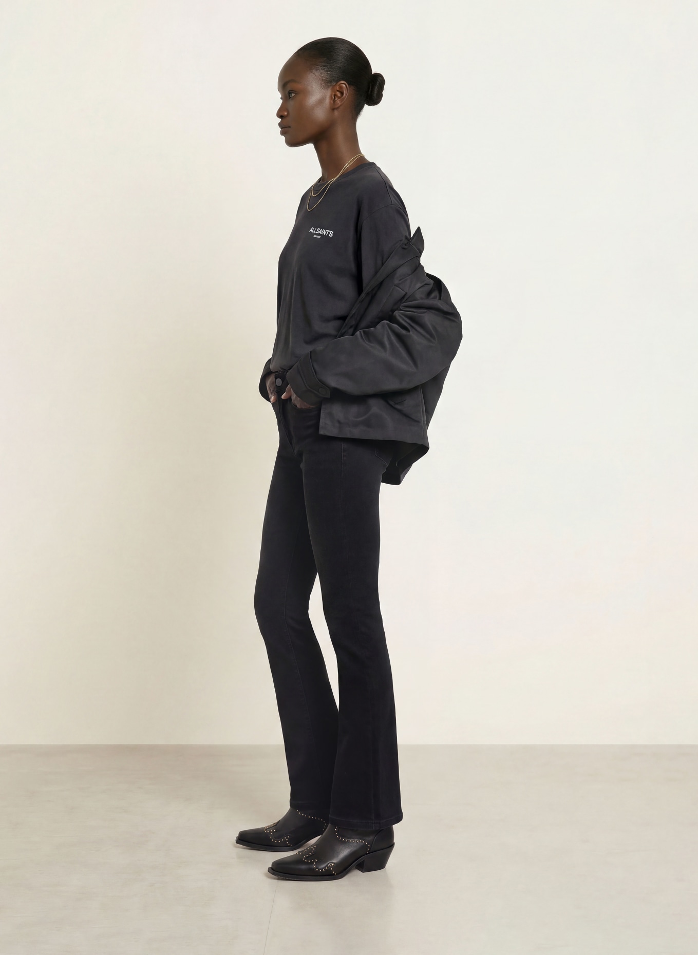 ALLSAINTS Bootcut džíny HALDAN: 162 Washed Black