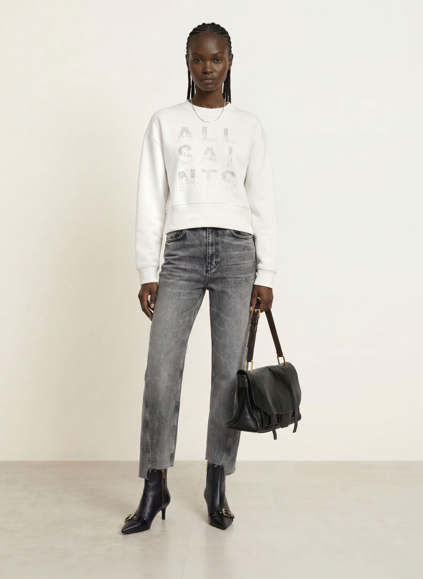 ALLSAINTS Sweatshirt STACKS SEPARO mit Schmucksteinen: CREME
