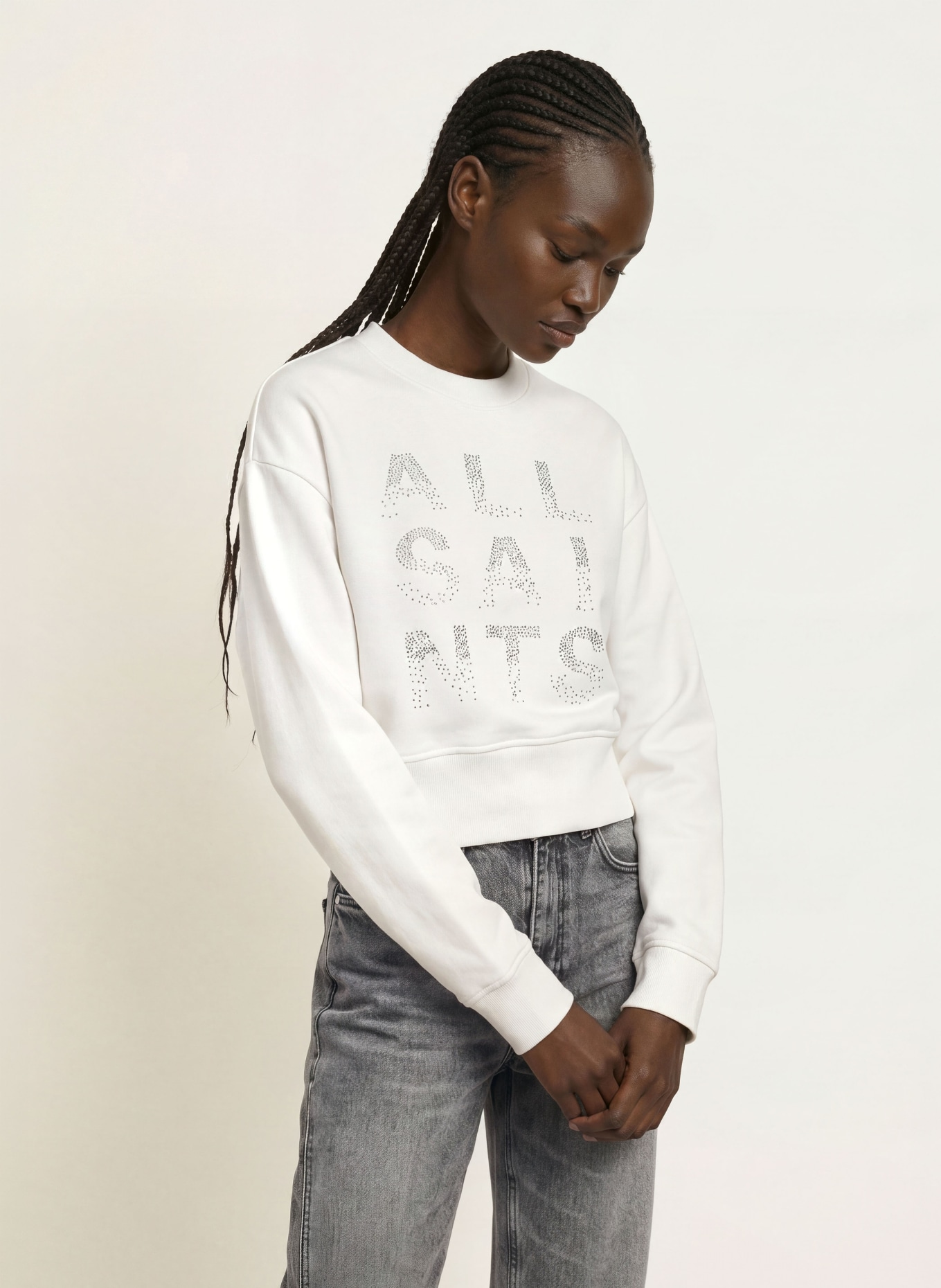 ALLSAINTS Sweatshirt STACKS SEPARO mit Schmucksteinen: CREME