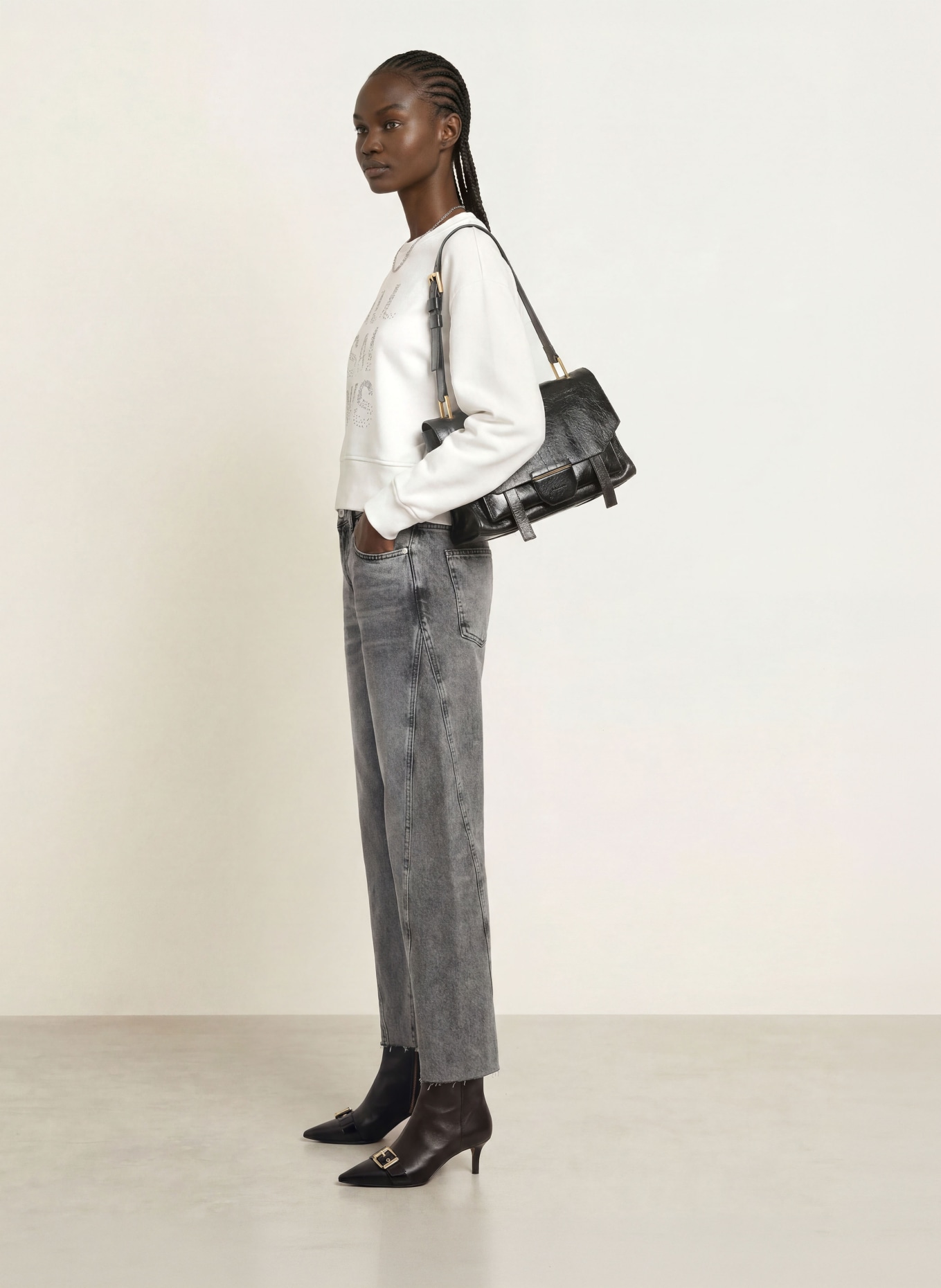 ALLSAINTS Sweatshirt STACKS SEPARO mit Schmucksteinen: CREME
