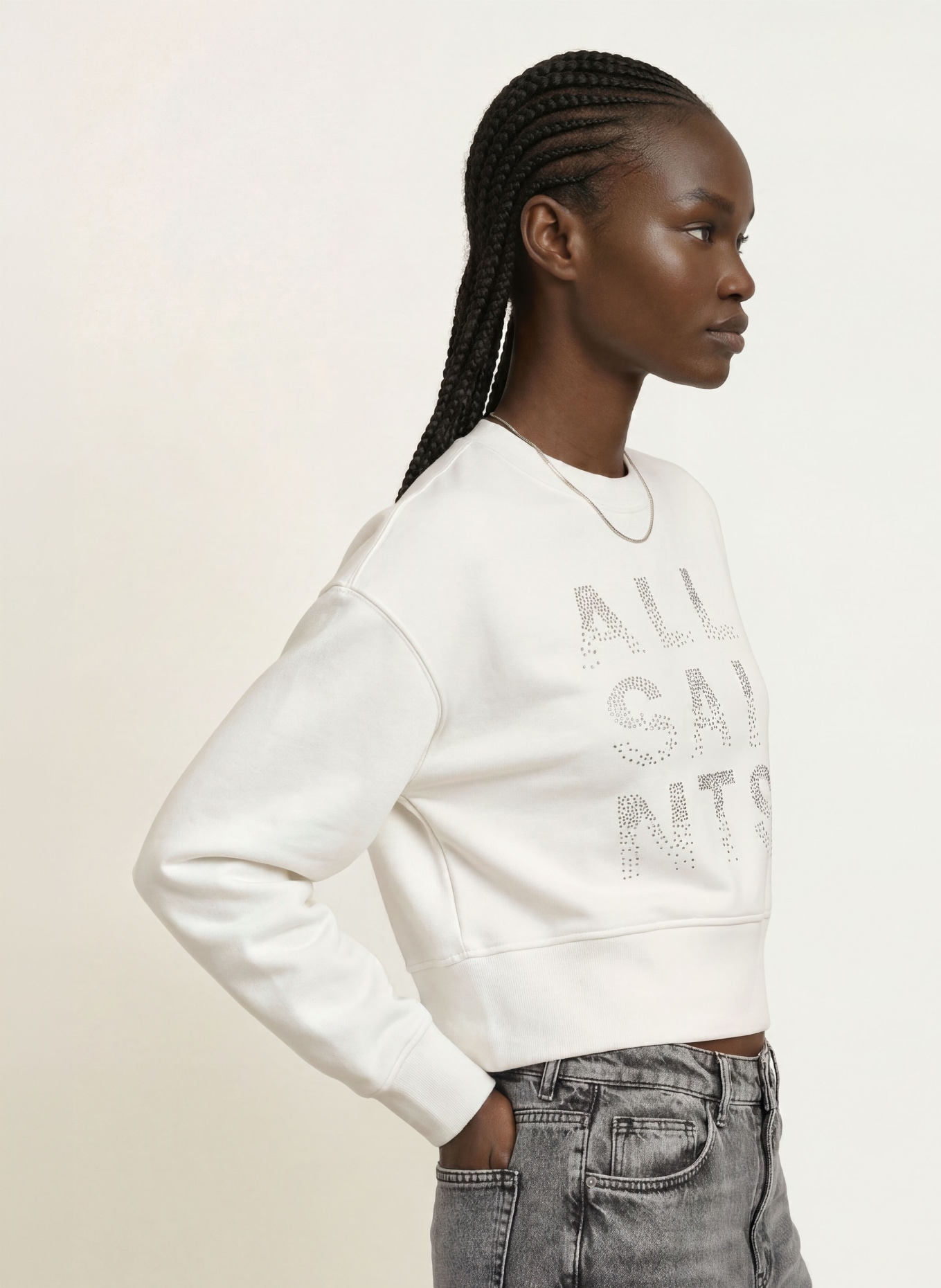 ALLSAINTS Sweatshirt STACKS SEPARO mit Schmucksteinen: CREME