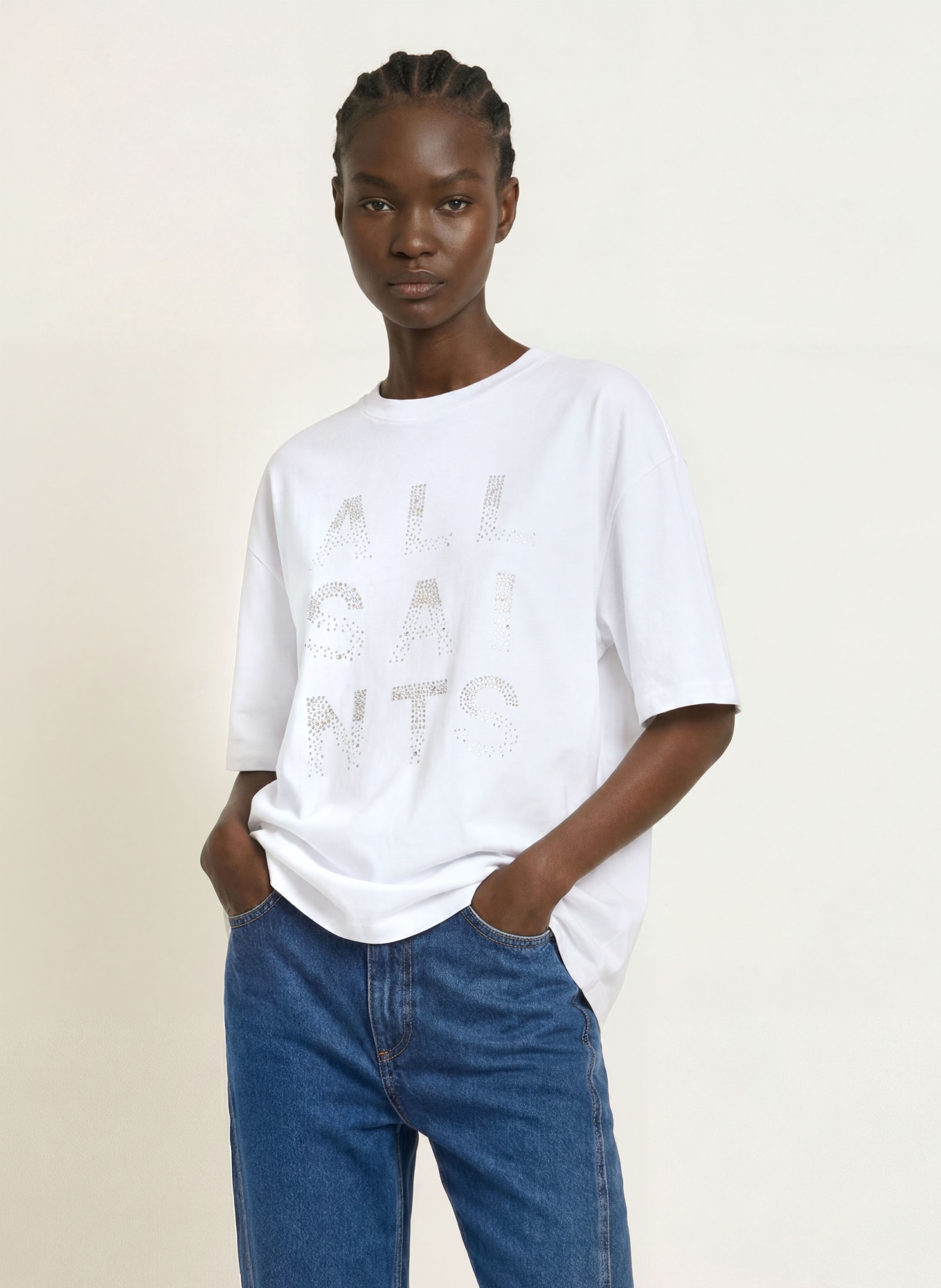 ALLSAINTS T-Shirt STACKS AMELIE mit Schmucksteinen: WEISS