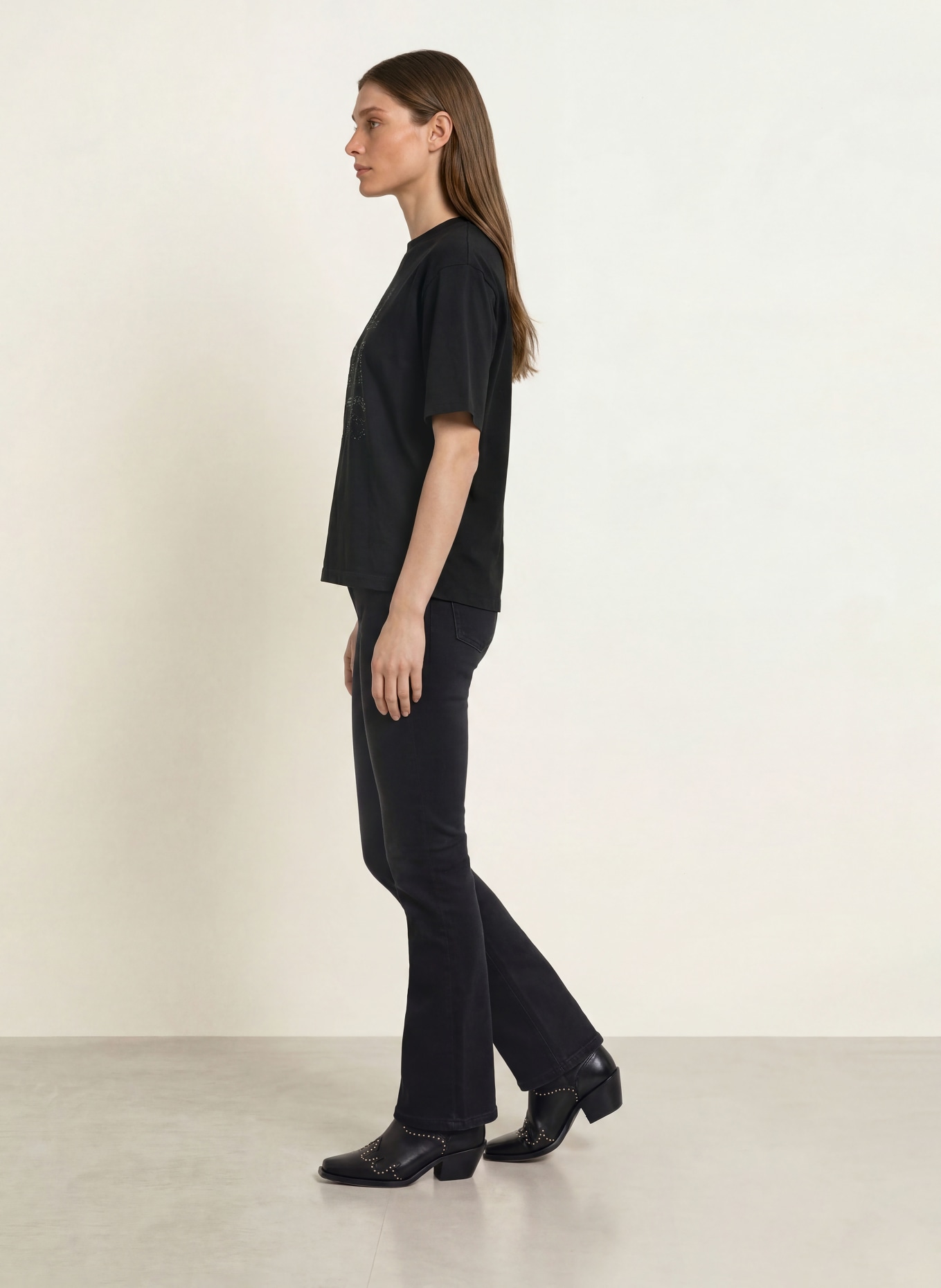 ALLSAINTS T-shirt STACKS AMELIE avec strass: NOIR