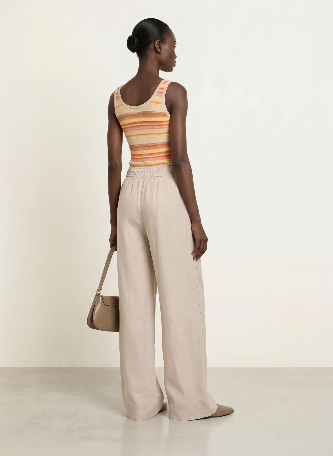 REISS RILEY linen wide-leg trousers: BEIGE