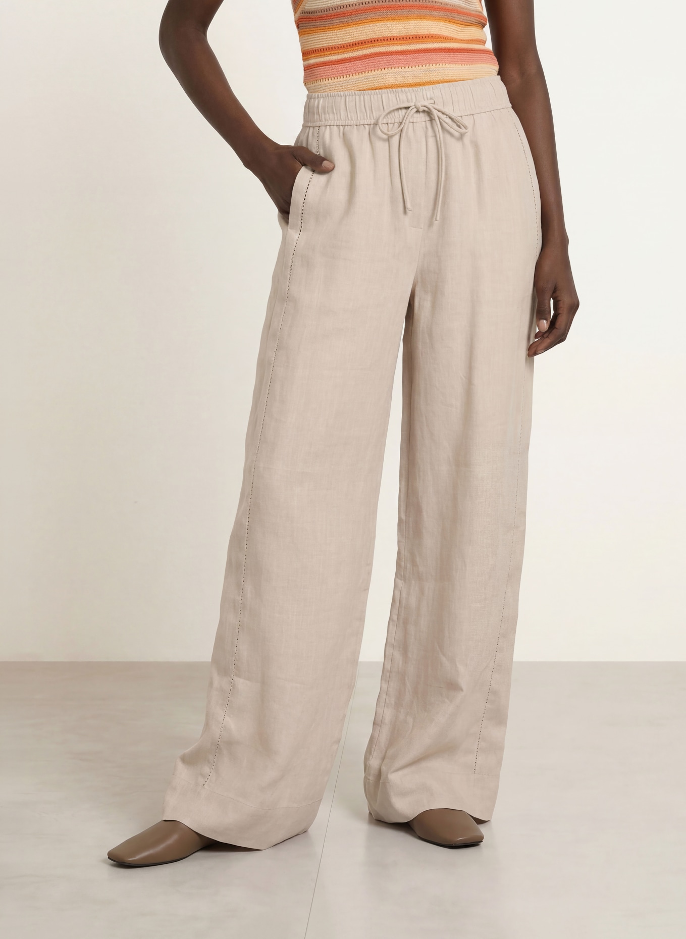 REISS RILEY linen wide-leg trousers: BEIGE