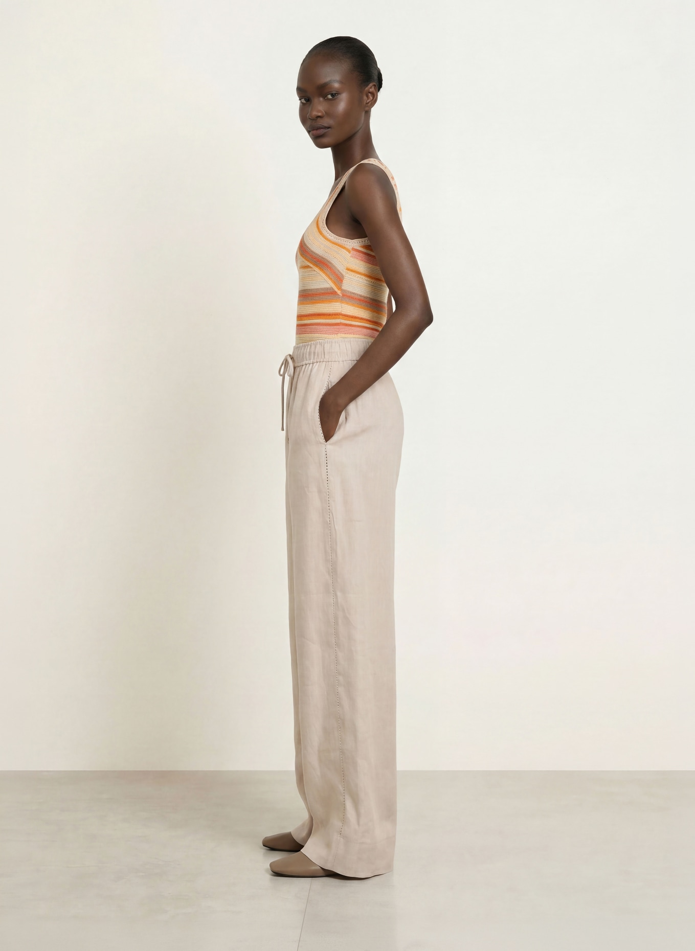 REISS RILEY linen wide-leg trousers: BEIGE