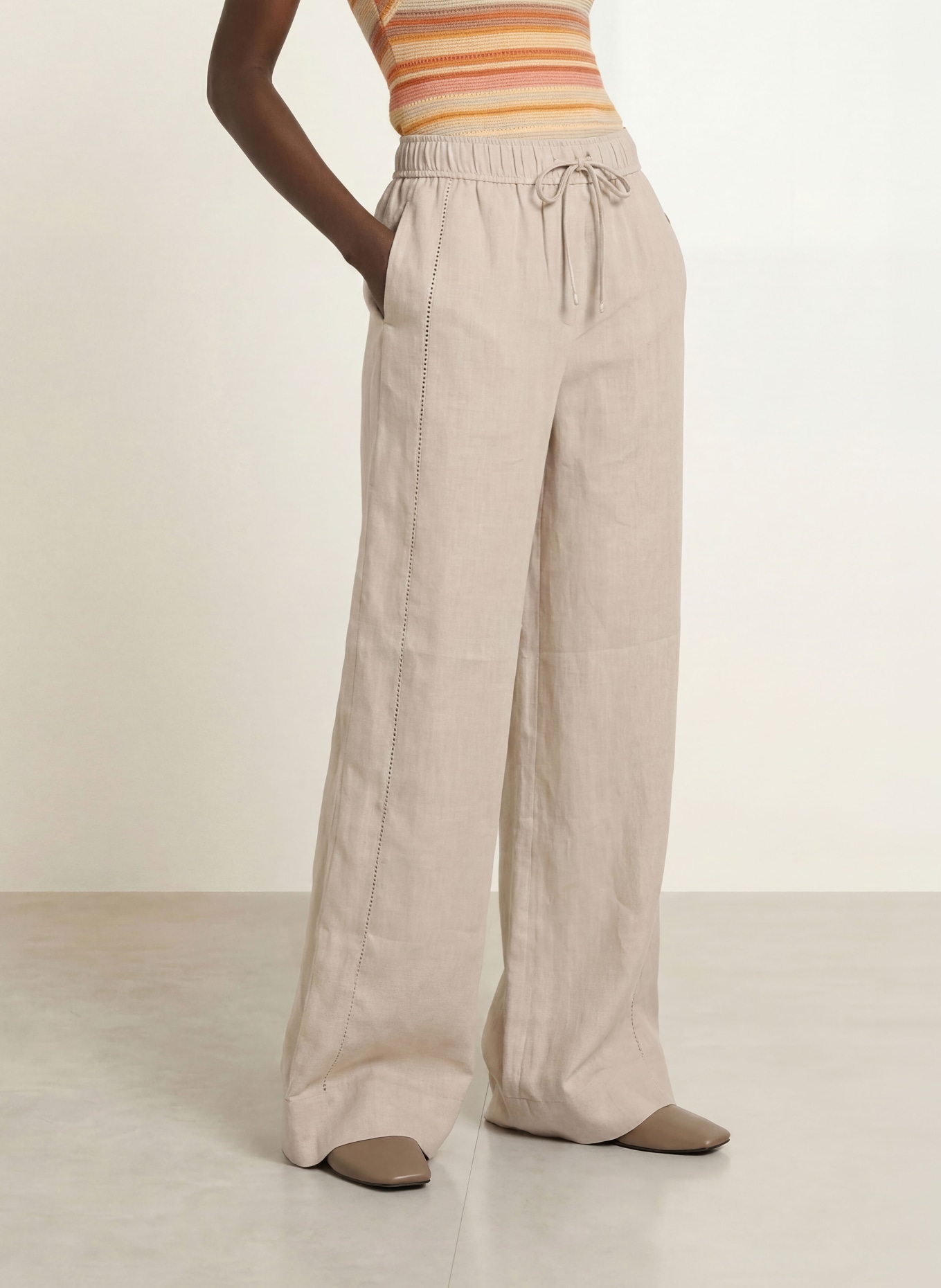 REISS RILEY linen wide-leg trousers: BEIGE