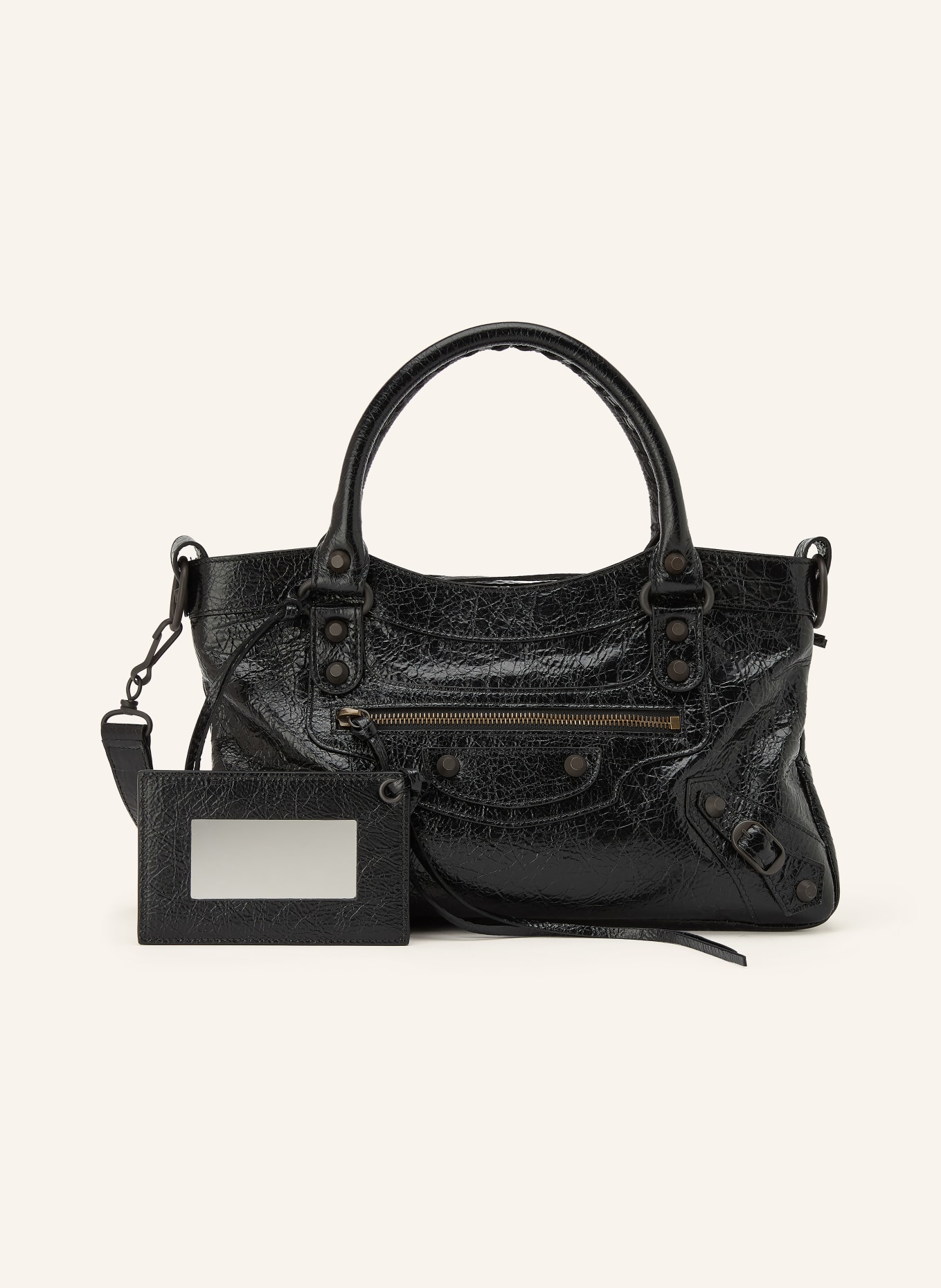 BALENCIAGA Torebka LE CITY FIRST z nitami: CZARNY / PLATYNOWY / ZŁOTY