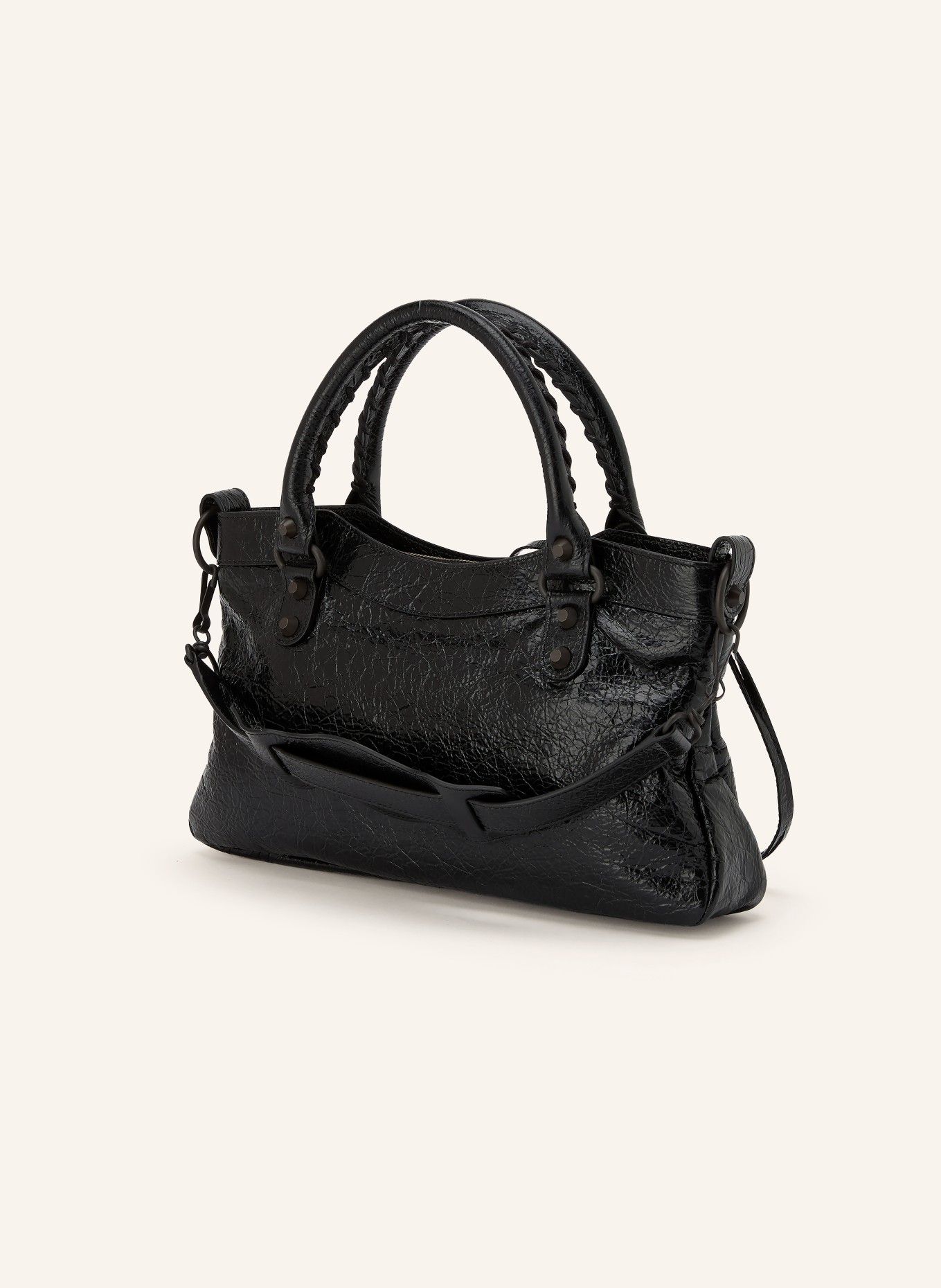 BALENCIAGA Torebka LE CITY FIRST z nitami: CZARNY / PLATYNOWY / ZŁOTY