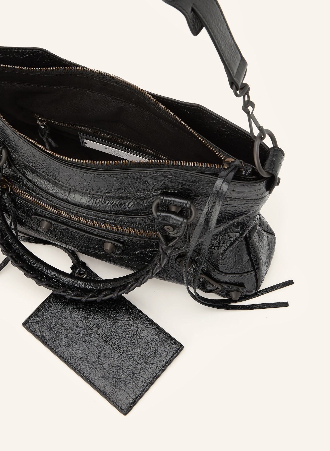 BALENCIAGA Torebka LE CITY FIRST z nitami: CZARNY / PLATYNOWY / ZŁOTY