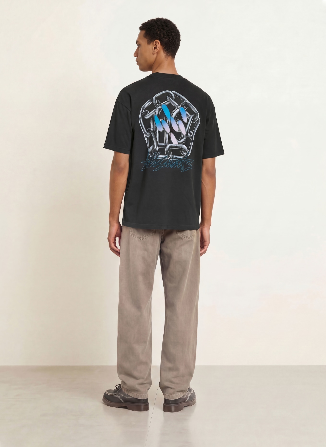ALLSAINTS AFFIX T-shirt: BLACK / LIGHT PURPLE / BLUE