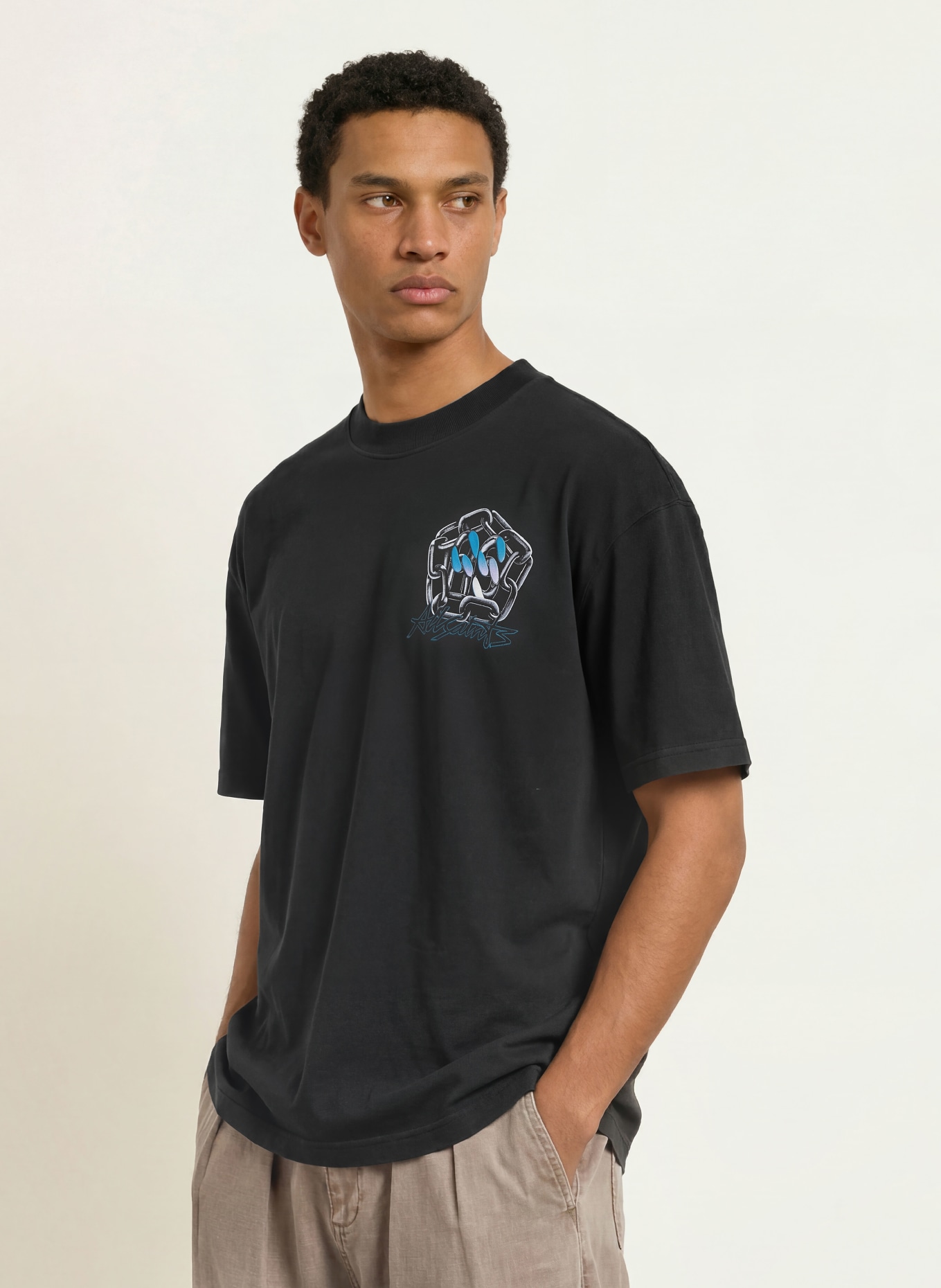 ALLSAINTS AFFIX T-shirt: BLACK / LIGHT PURPLE / BLUE