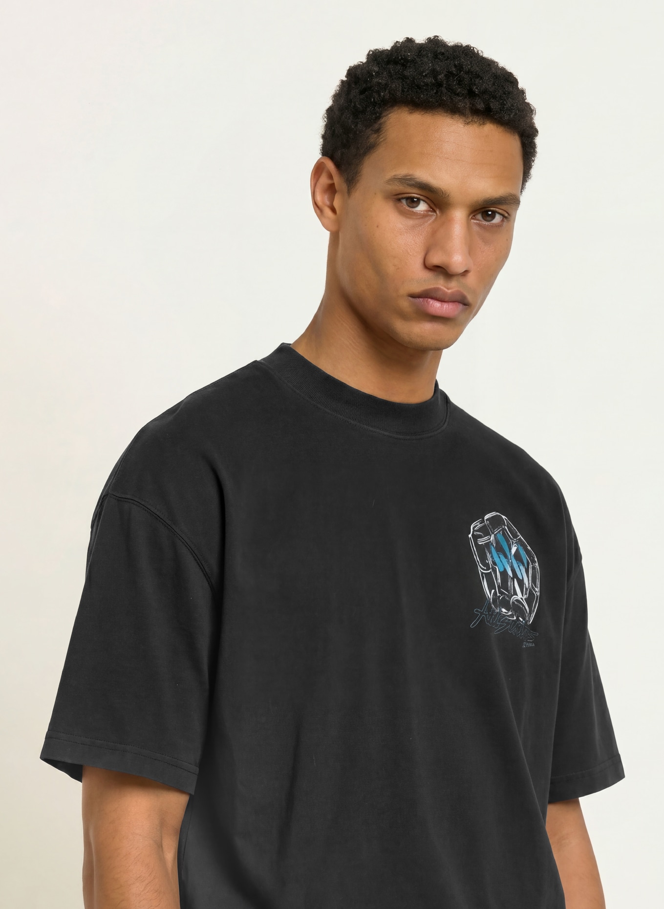 ALLSAINTS AFFIX T-shirt: BLACK / LIGHT PURPLE / BLUE