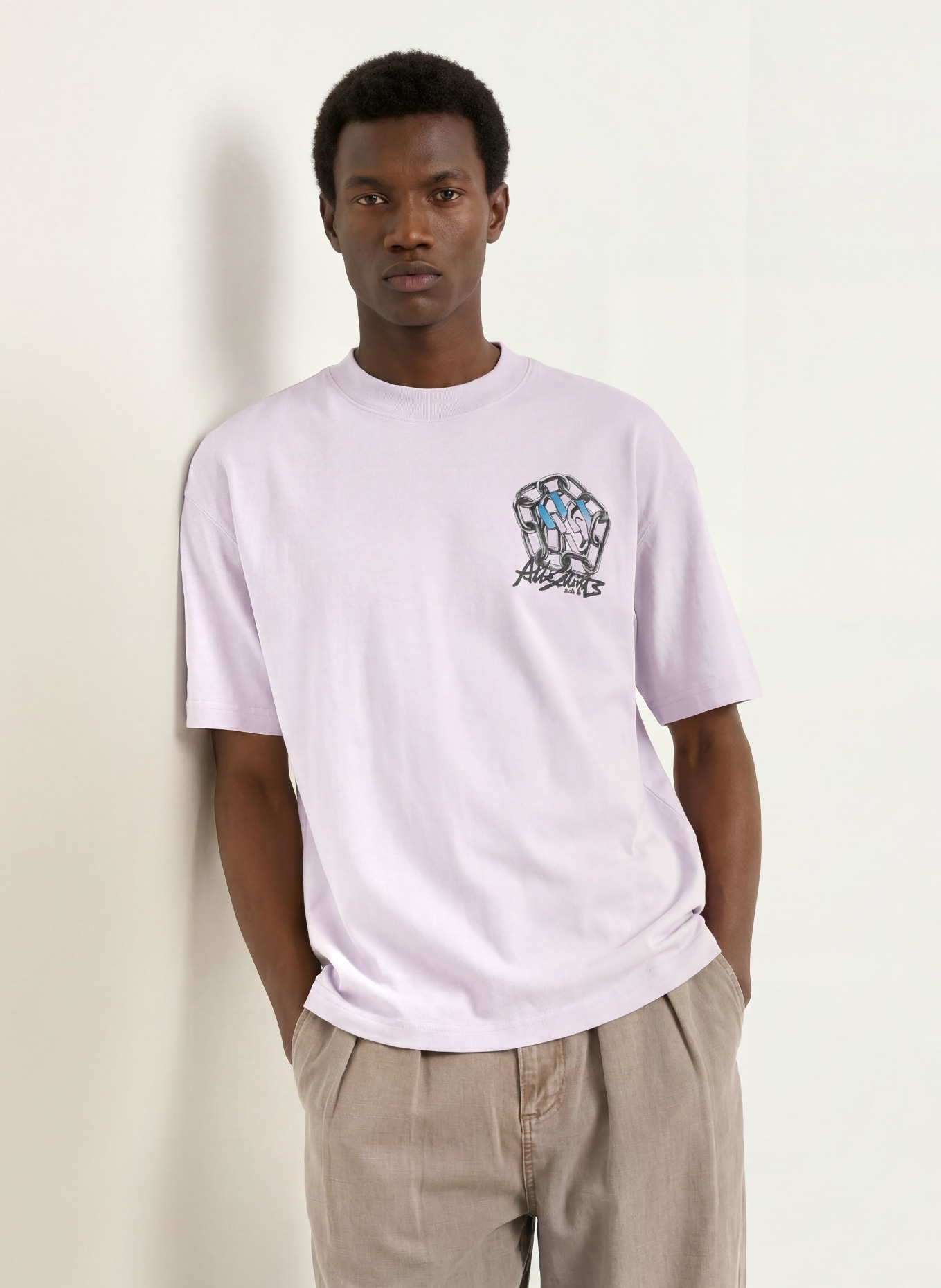 ALLSAINTS AFFIX T-shirt: LIGHT PURPLE / BLUE / BLACK