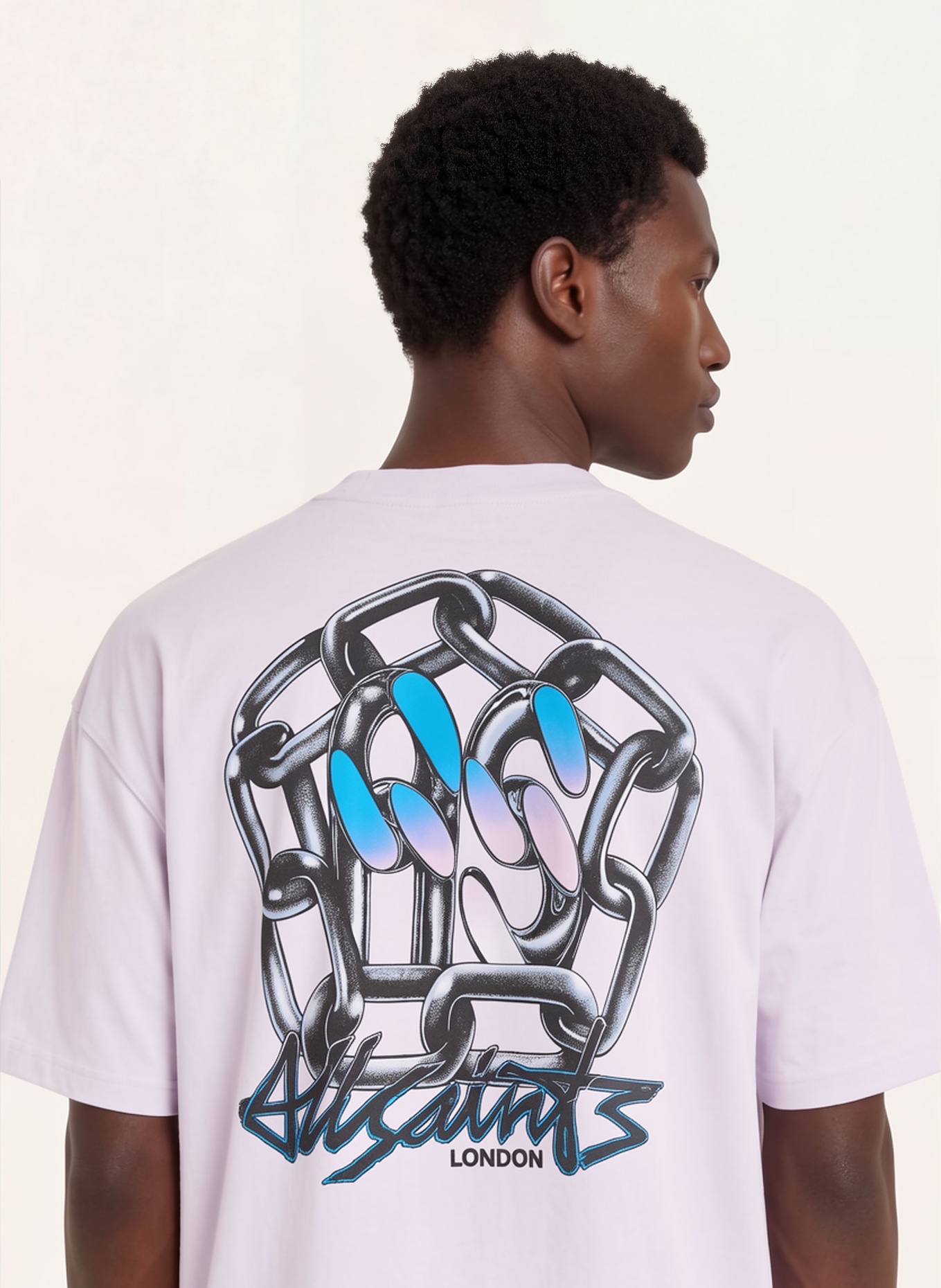 ALLSAINTS AFFIX T-shirt: LIGHT PURPLE / BLUE / BLACK