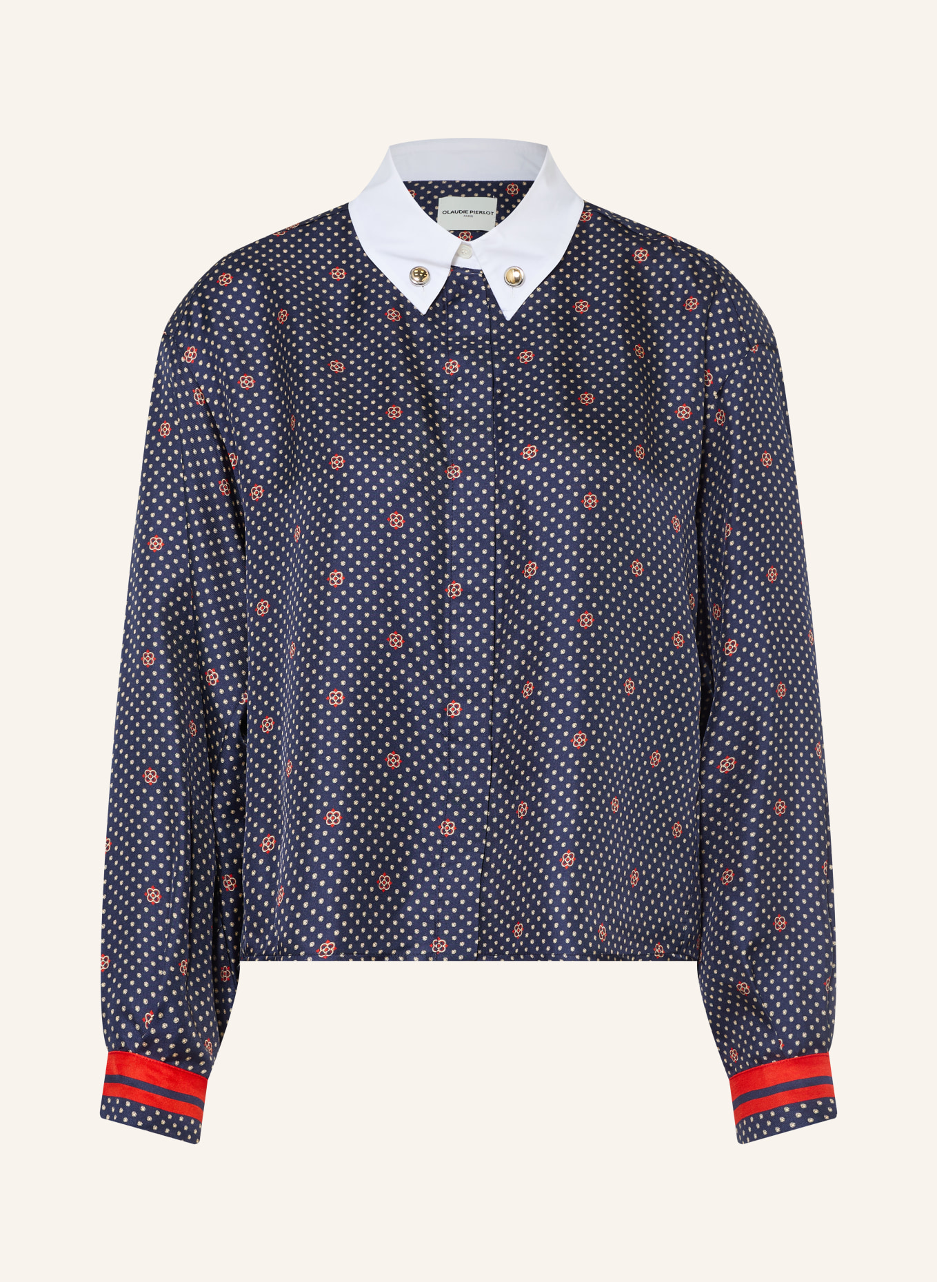 CLAUDIE PIERLOT Hemdbluse aus Seide: DUNKELBLAU / ROT / WEISS
