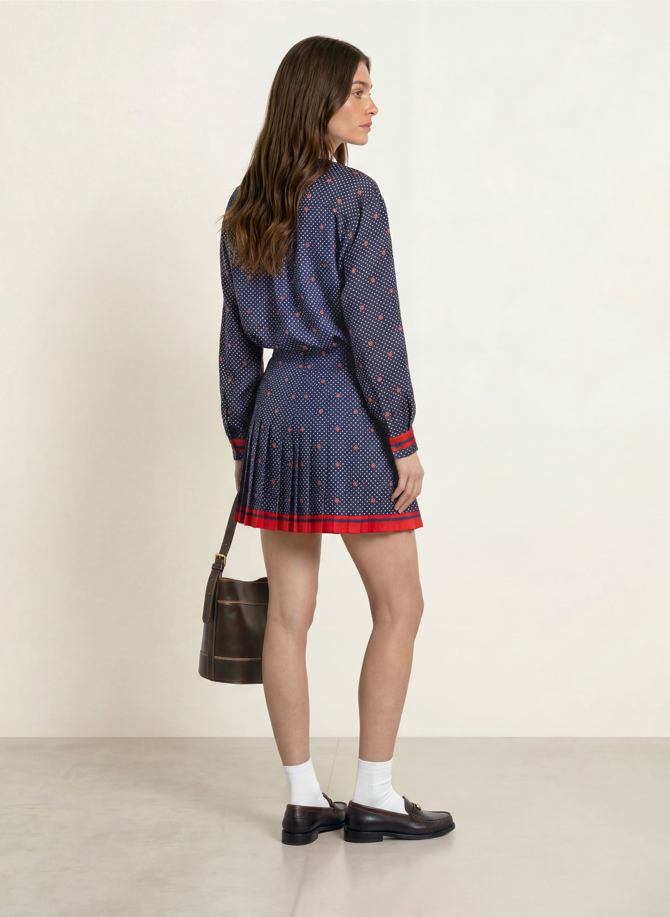 CLAUDIE PIERLOT Hemdbluse aus Seide: DUNKELBLAU / ROT / WEISS