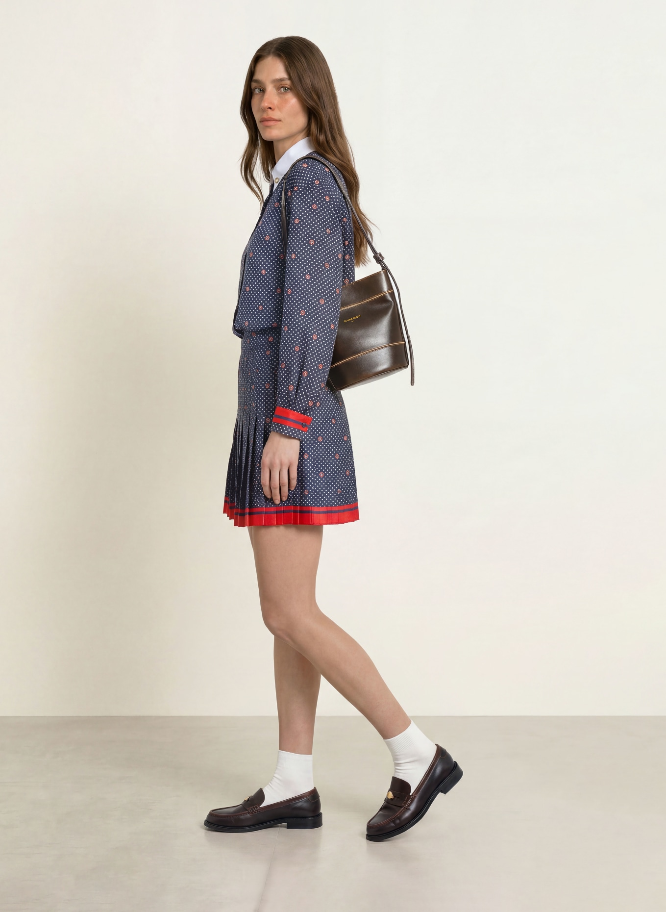 CLAUDIE PIERLOT Hemdbluse aus Seide: DUNKELBLAU / ROT / WEISS