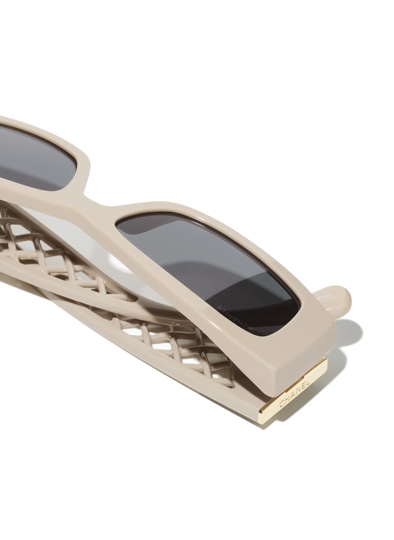 CHANEL Lunettes de soleil rectangulaires: BEIGE/ GRIS FONCÉ