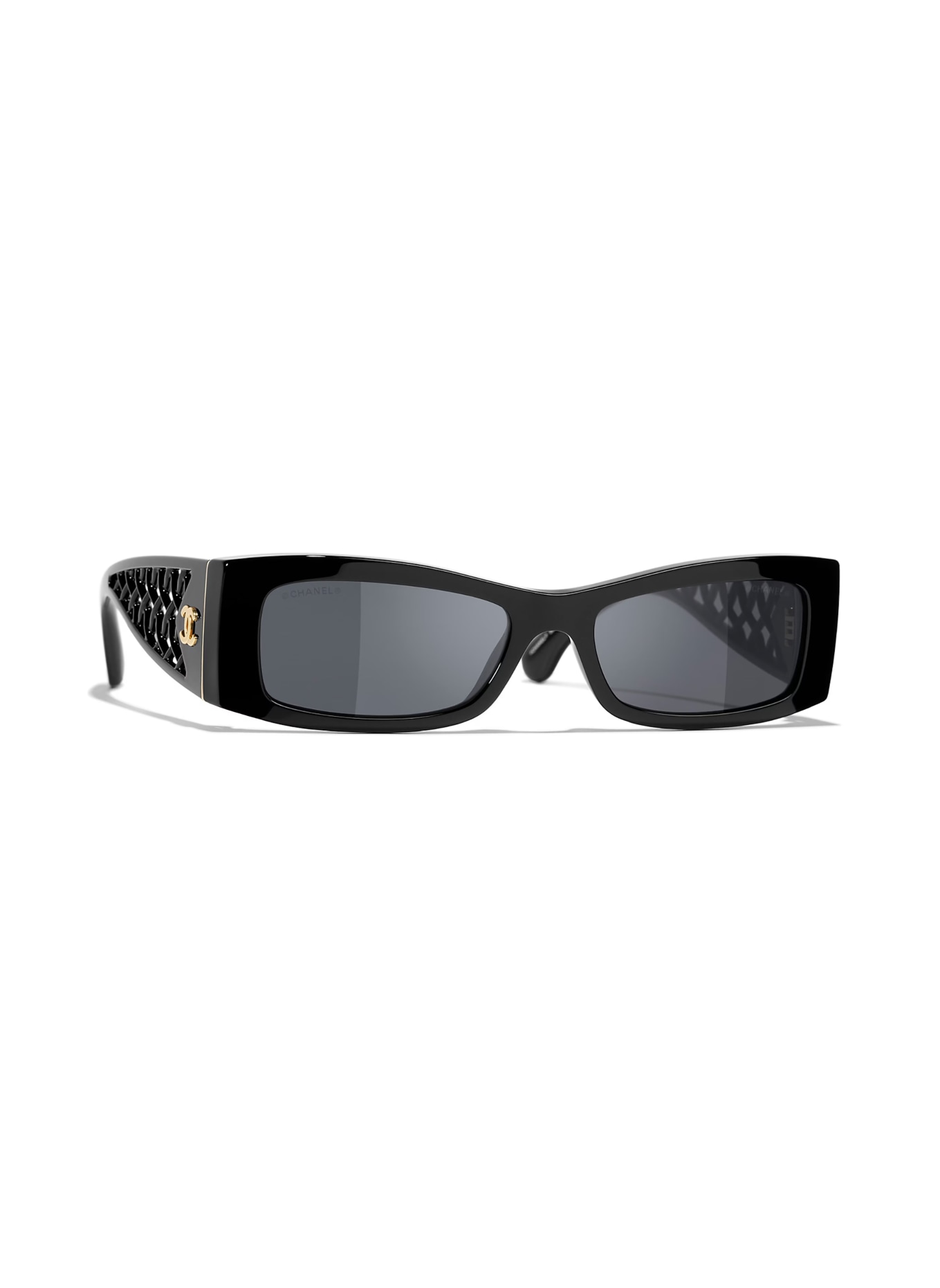 CHANEL Rectangular Sunglasses: BLACK/ DARK GRAY