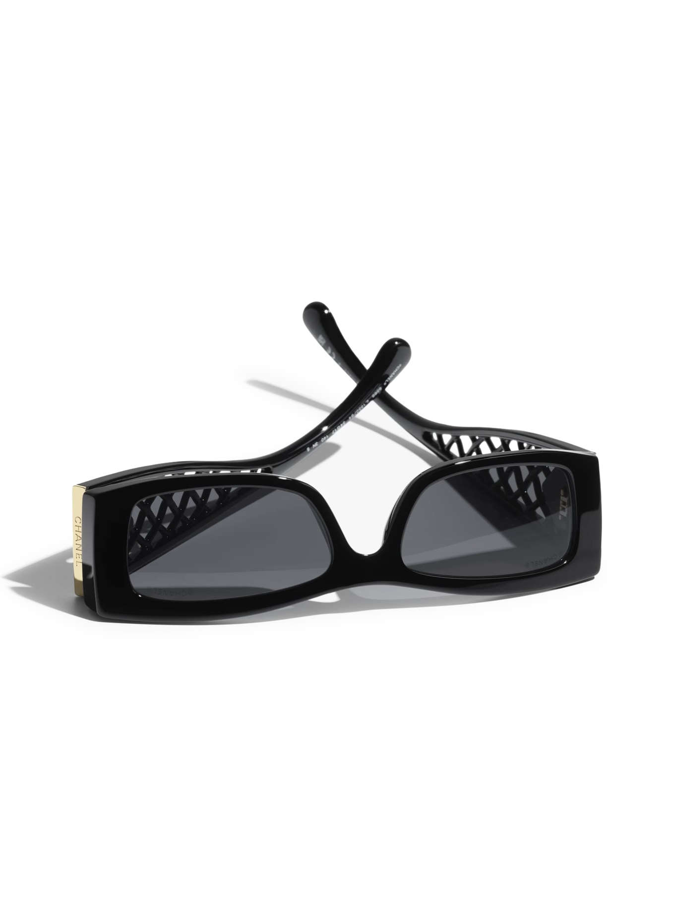 CHANEL Rectangular Sunglasses: BLACK/ DARK GRAY