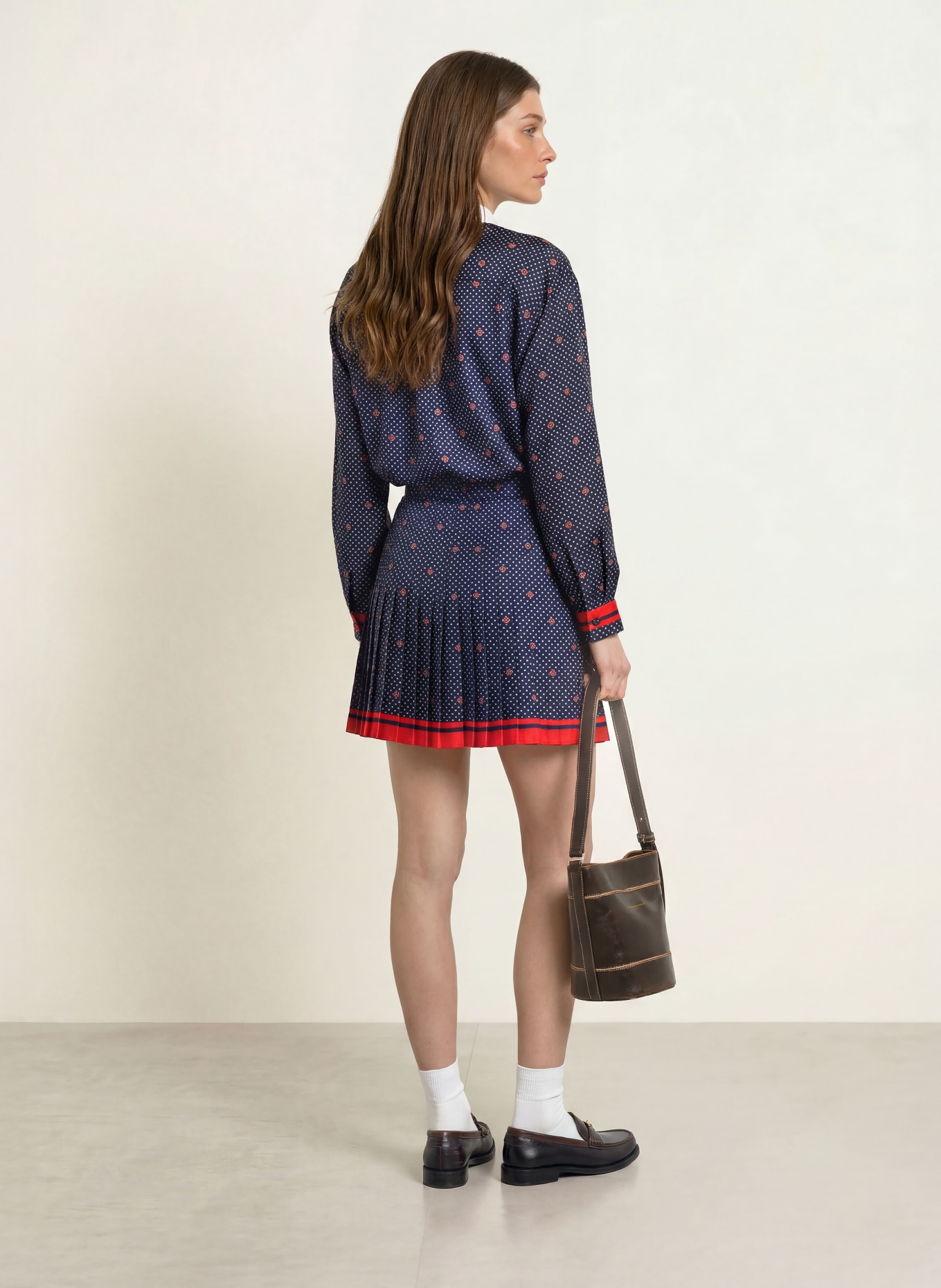 CLAUDIE PIERLOT Faltenrock: DUNKELBLAU / BEIGE / ROT