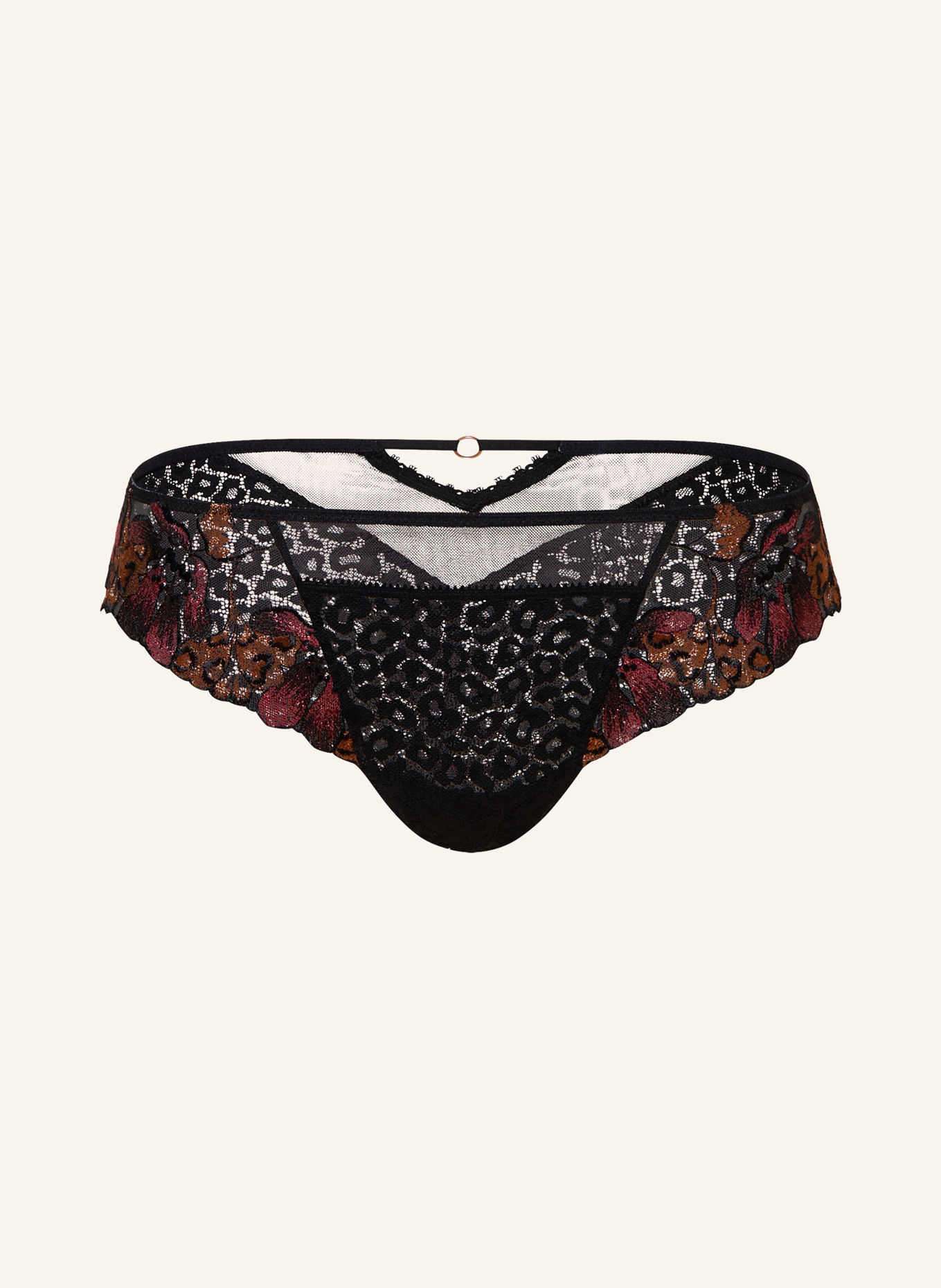 MARIE JO Slip JULIANE met glittergaren en uitsnijding: ZWART / DONKERROOD / DONKERORANJE