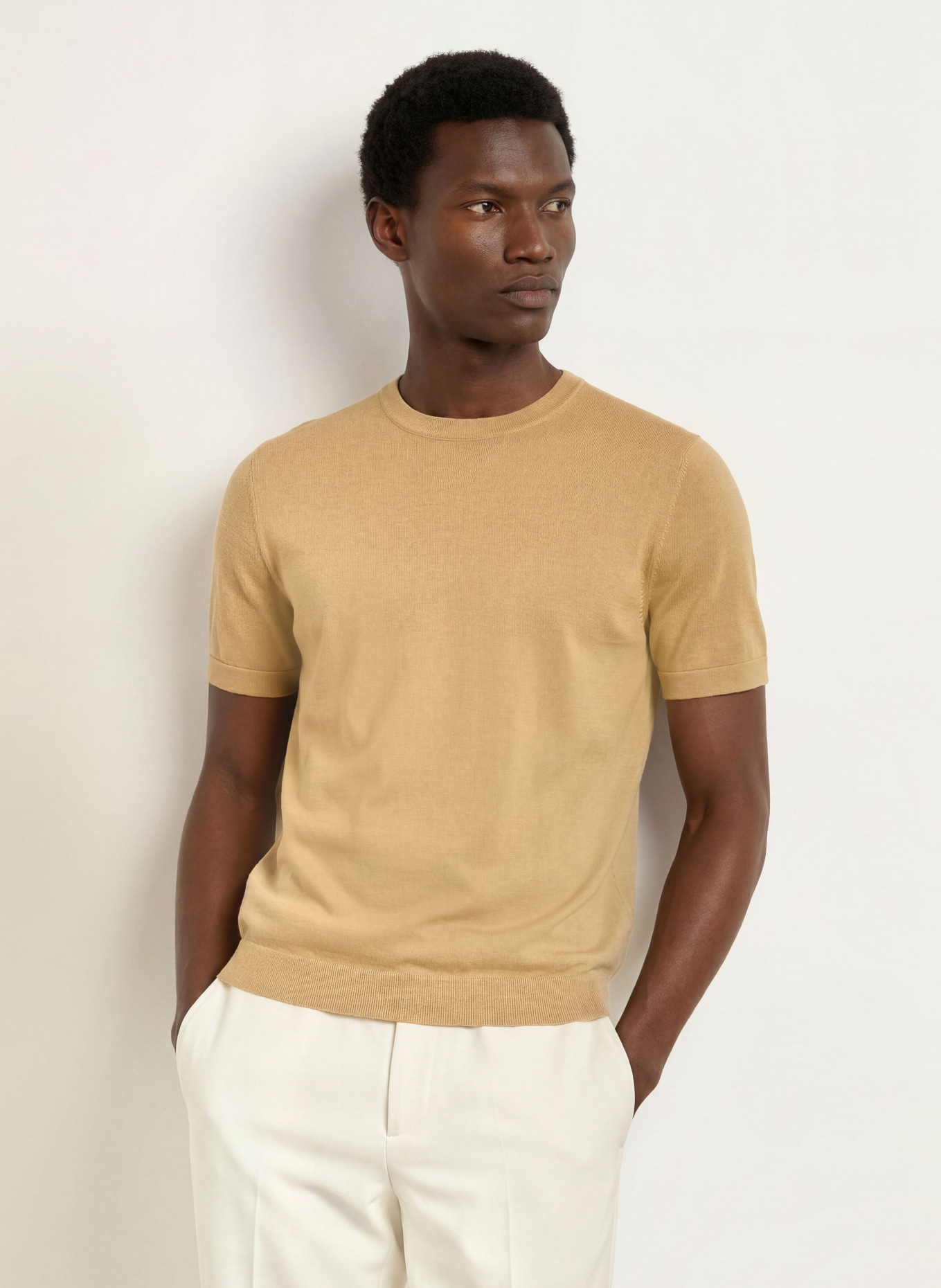 SANDRO Strickshirt mit Seide: HELLBRAUN