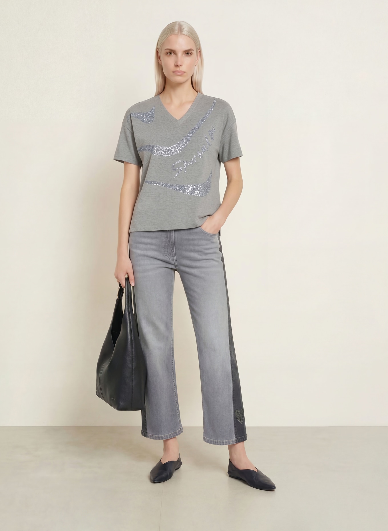 SPORTALM T-Shirt mit Pailletten: GRAU
