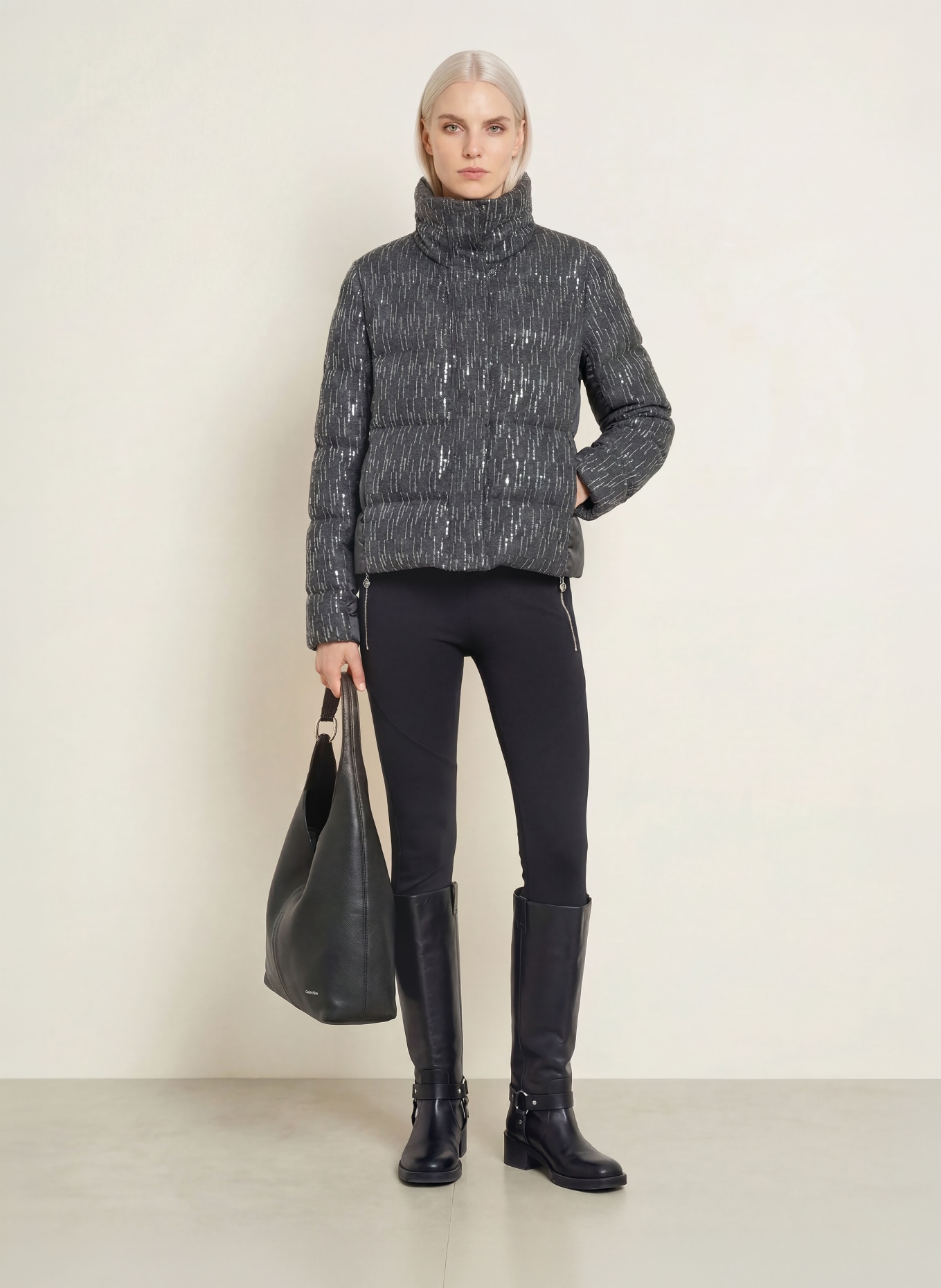 SPORTALM Quilted jacket with sequins in a mix of materials: DARK GRAY / SILVER