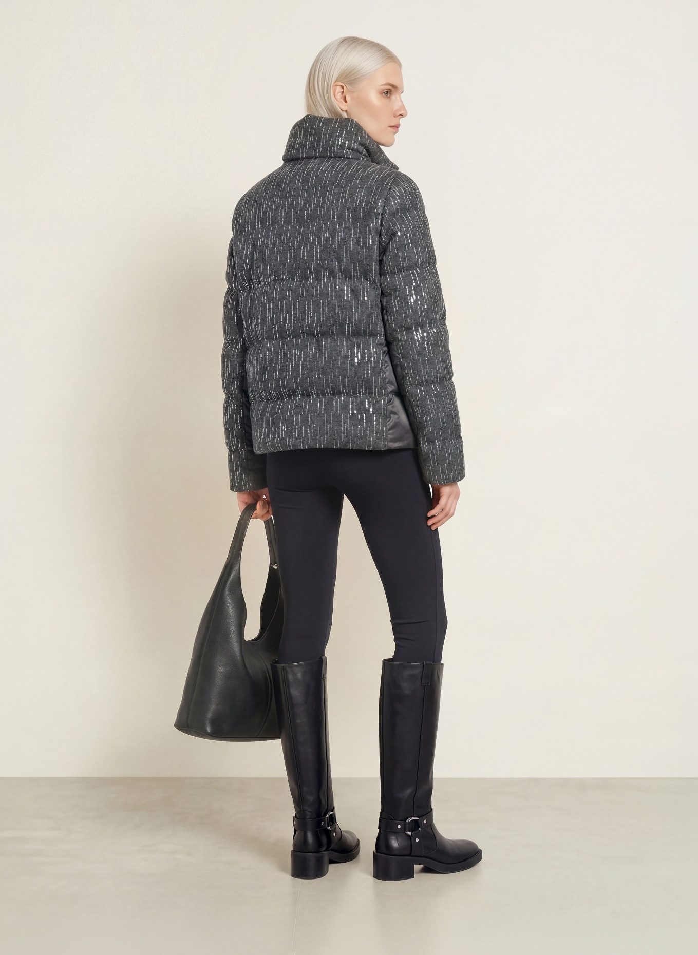 SPORTALM Quilted jacket with sequins in a mix of materials: DARK GRAY / SILVER