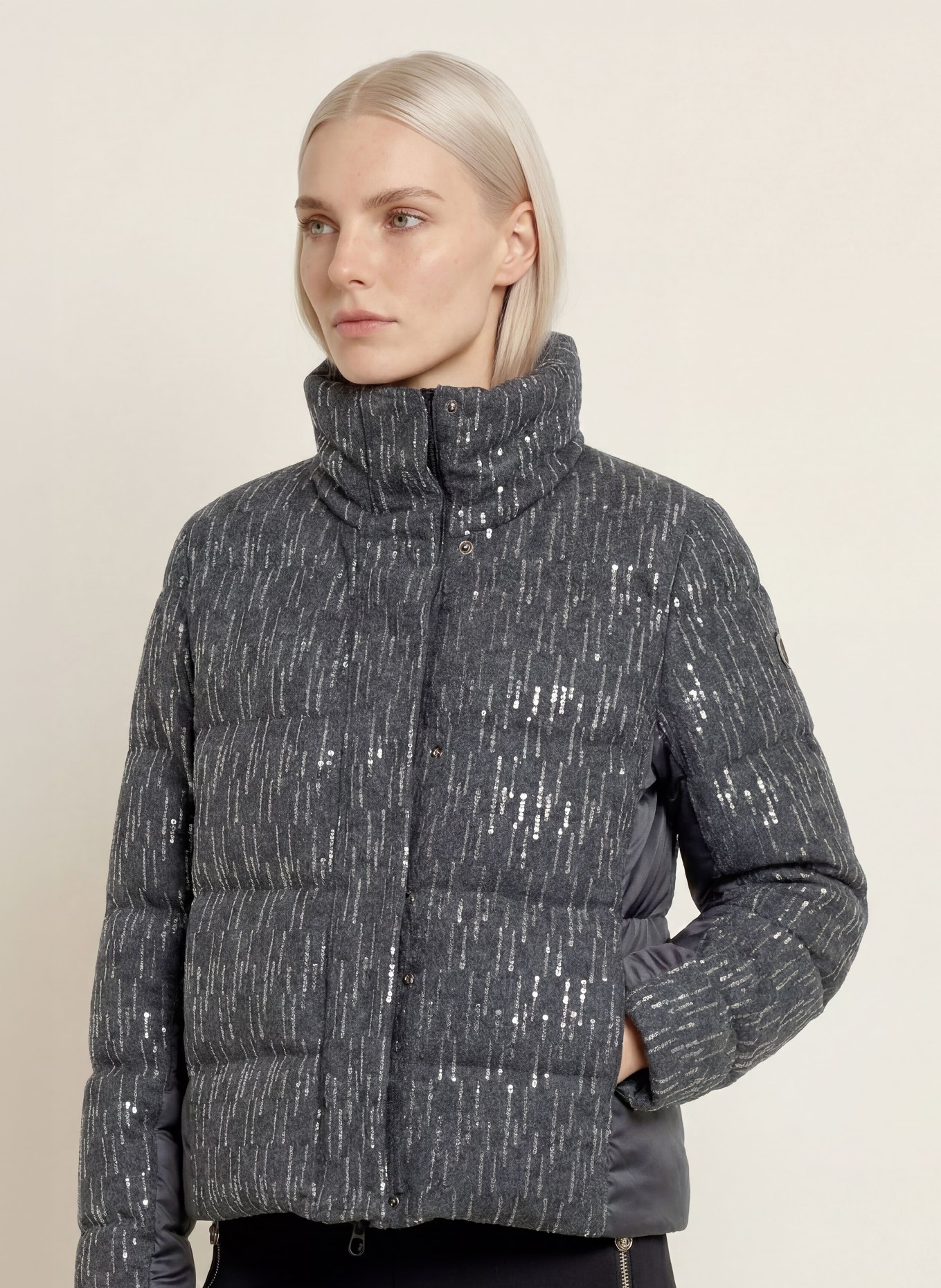 SPORTALM Quilted jacket with sequins in a mix of materials: DARK GRAY / SILVER