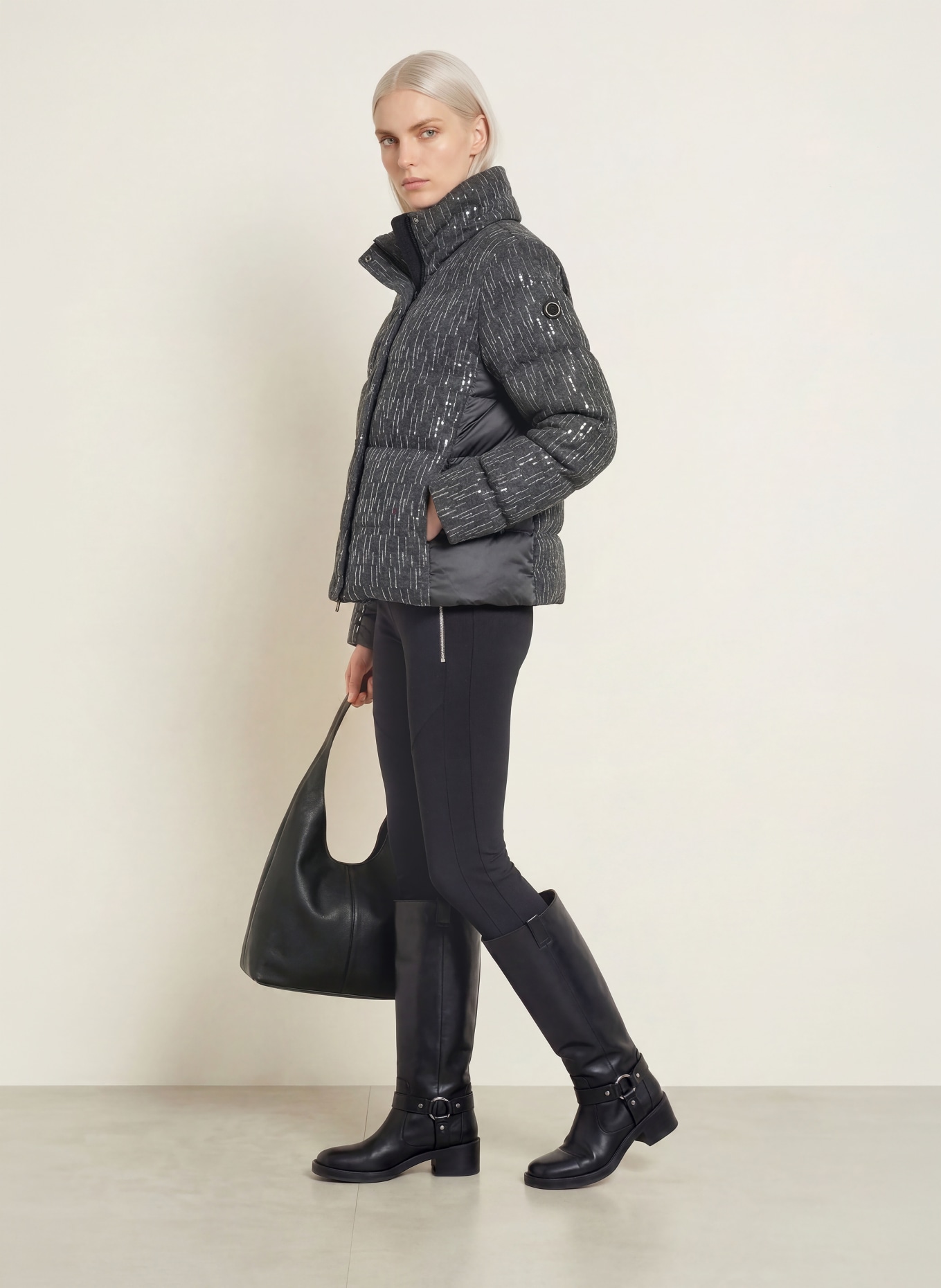 SPORTALM Quilted jacket with sequins in a mix of materials: DARK GRAY / SILVER