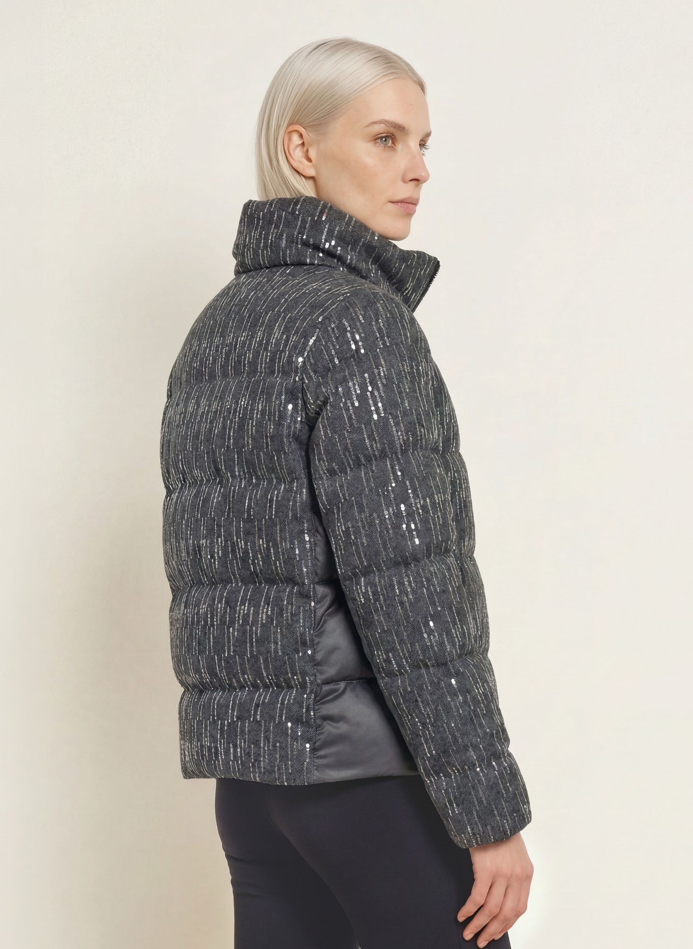 SPORTALM Quilted jacket with sequins in a mix of materials: DARK GRAY / SILVER