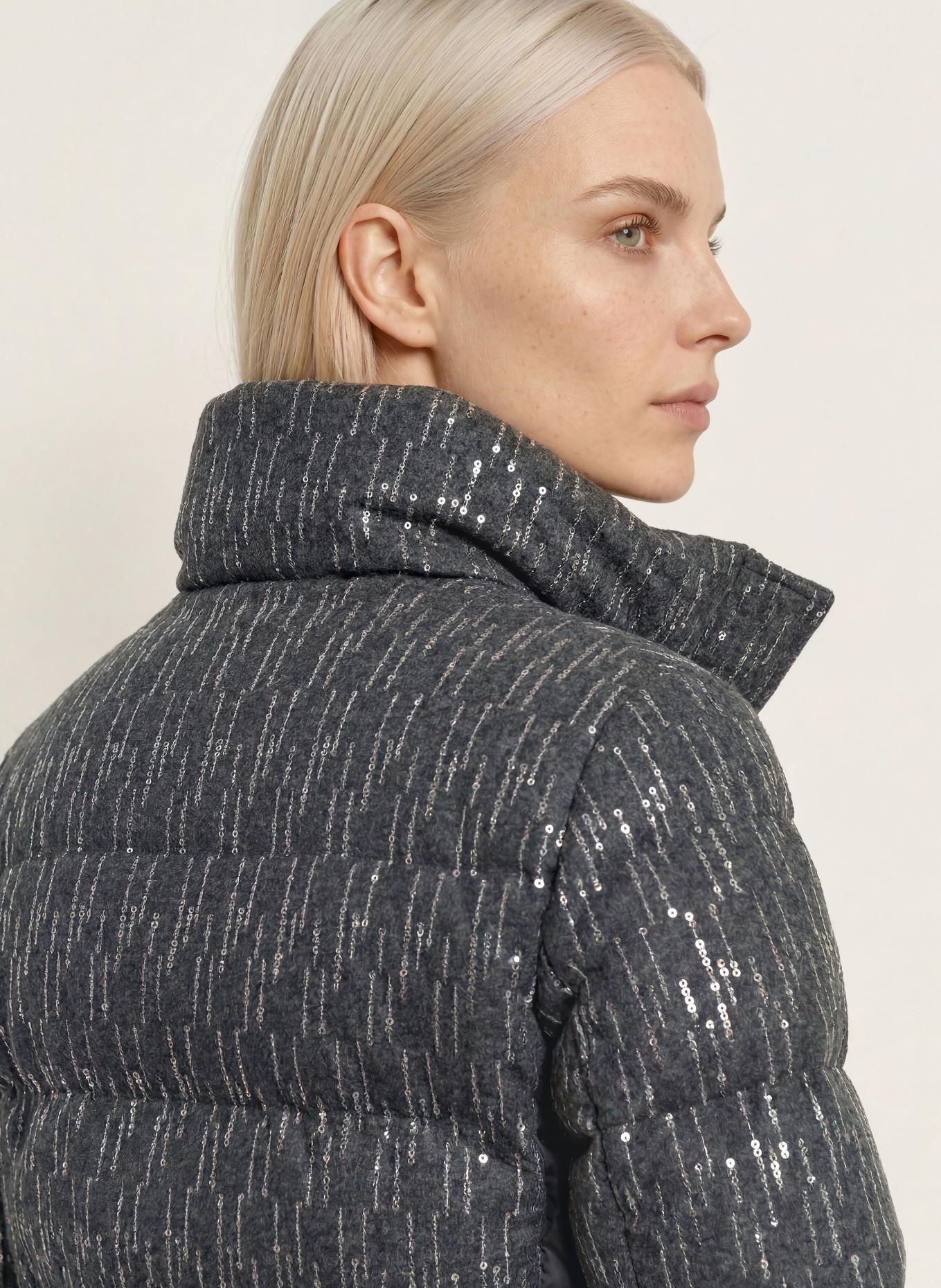 SPORTALM Quilted jacket with sequins in a mix of materials: DARK GRAY / SILVER