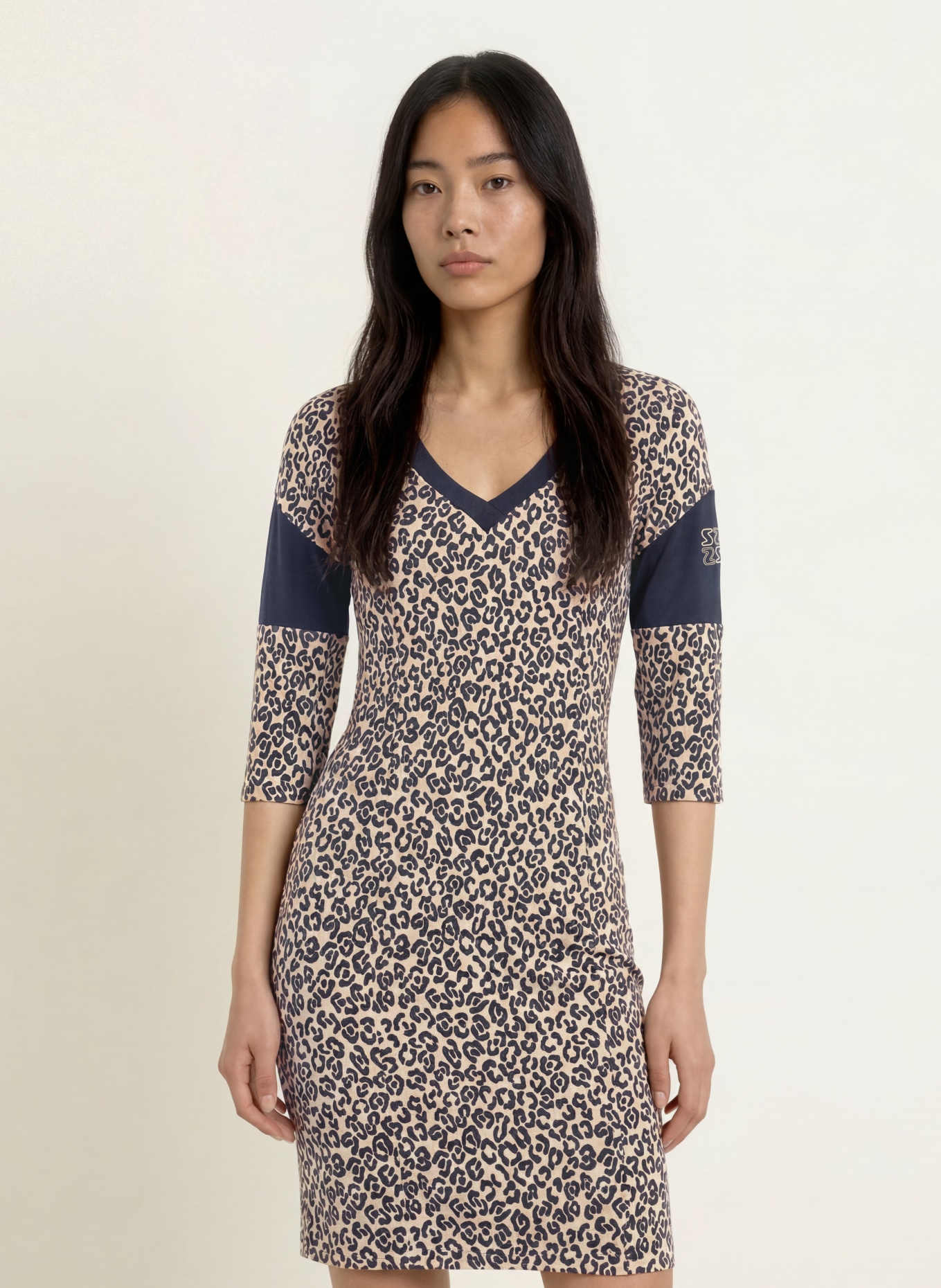 SPORTALM Jerseykleid mit 3/4-Arm: BEIGE / DUNKELBLAU