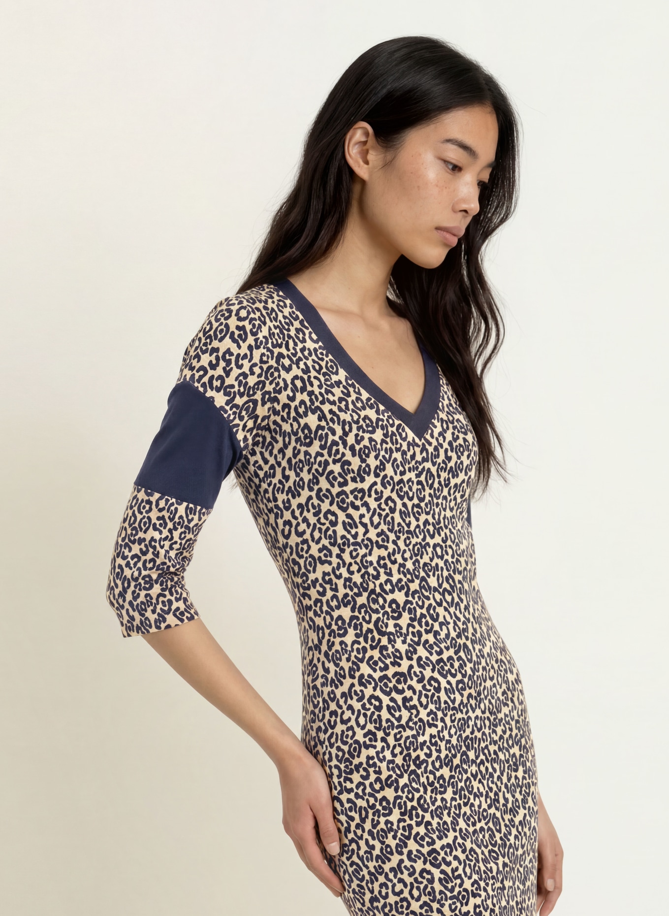SPORTALM Jerseykleid mit 3/4-Arm: BEIGE / DUNKELBLAU