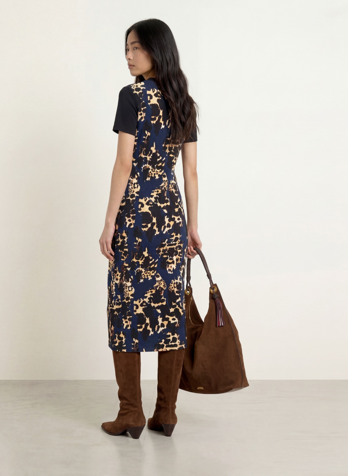 SPORTALM Geplisseerde jurk van verschillende materialen: DONKERBLAUW / CAMEL / ZWART