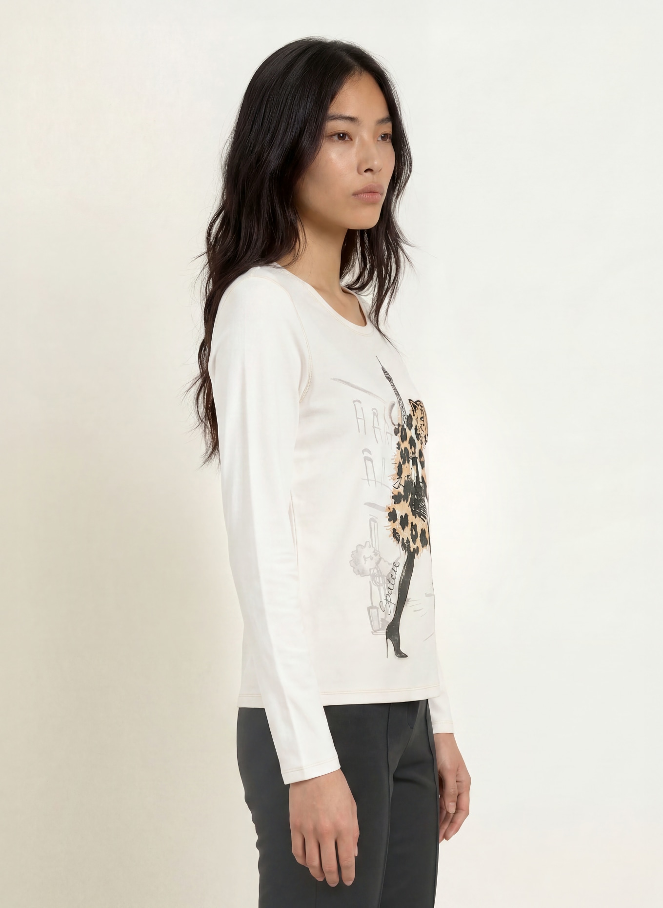 SPORTALM Longsleeve met pailletten: WIT / CAMEL / ZWART